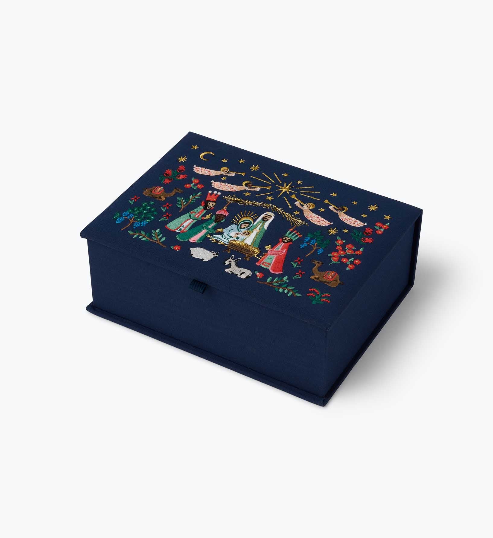 Large Embroidered Keepsake Box - Nativity