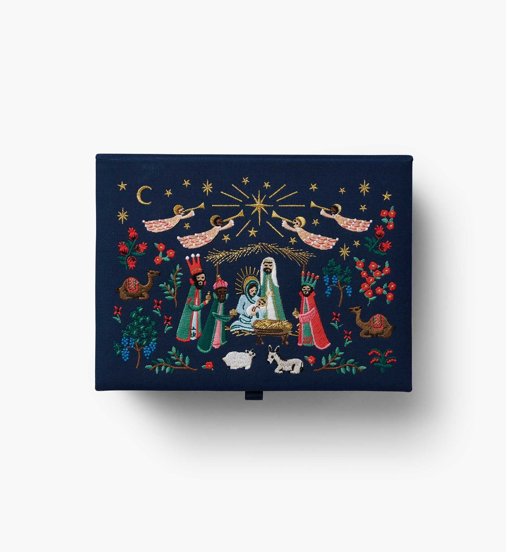Large Embroidered Keepsake Box - Nativity