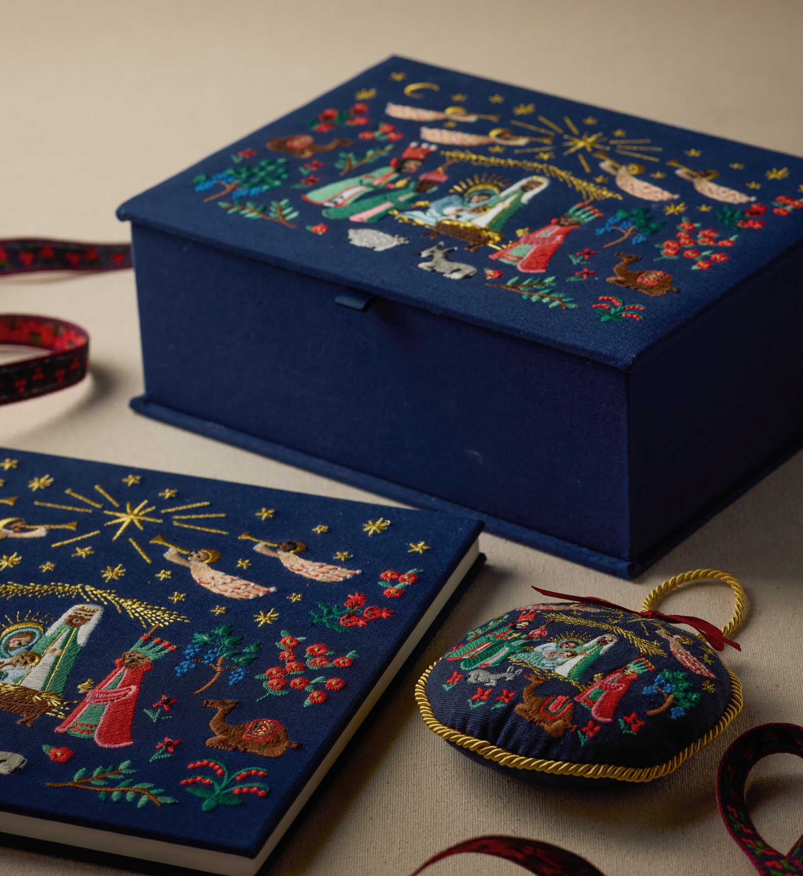 Large Embroidered Keepsake Box - Nativity