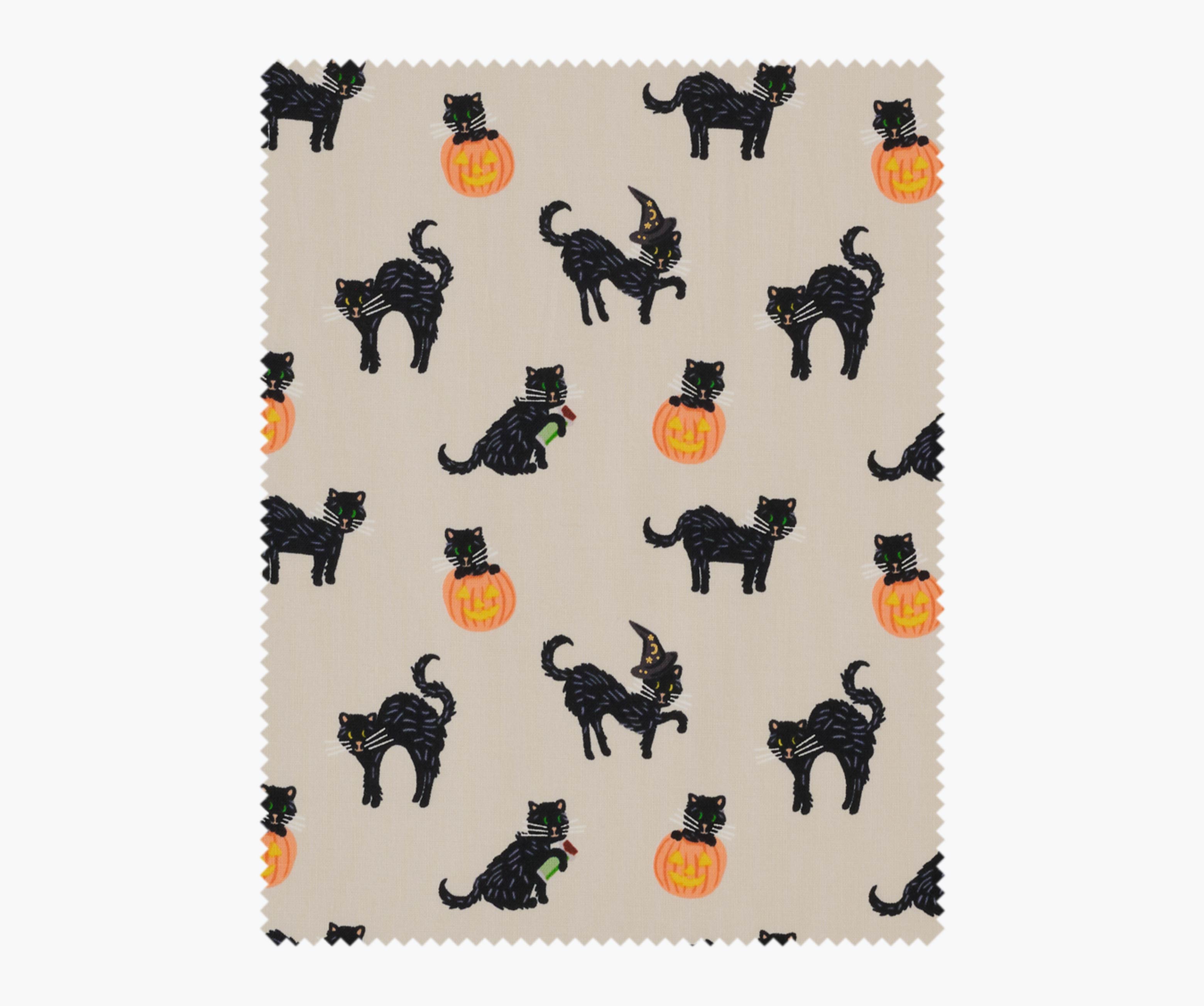Black Cat Cotton Metallic Fabric - Linen