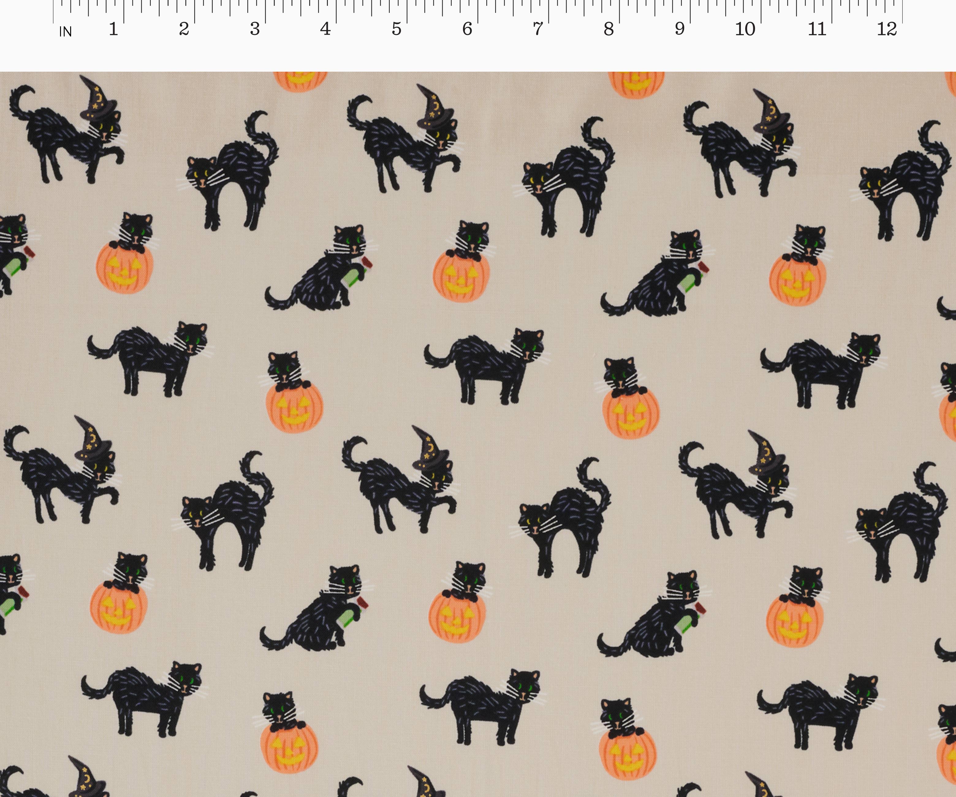 Black Cat Cotton Metallic Fabric - Linen