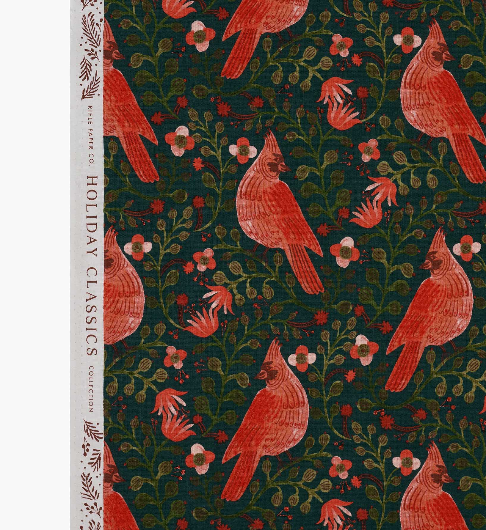 Cardinals Canvas Metallic Fabric - Evergreen
