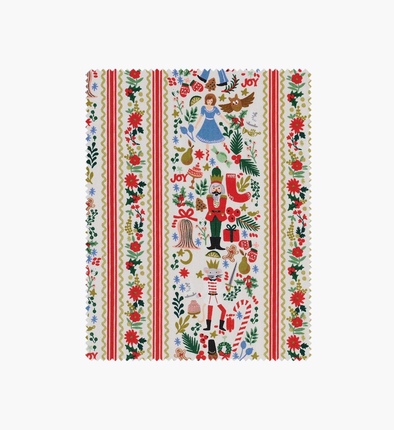 Holly Jolly Nutcracker Cotton Metallic Fabric - Cream and Gold