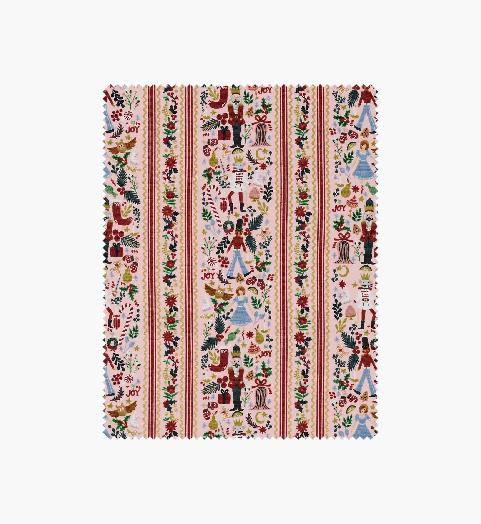 Holly Jolly Nutcracker Cotton Metallic Fabric - Blush and Gold