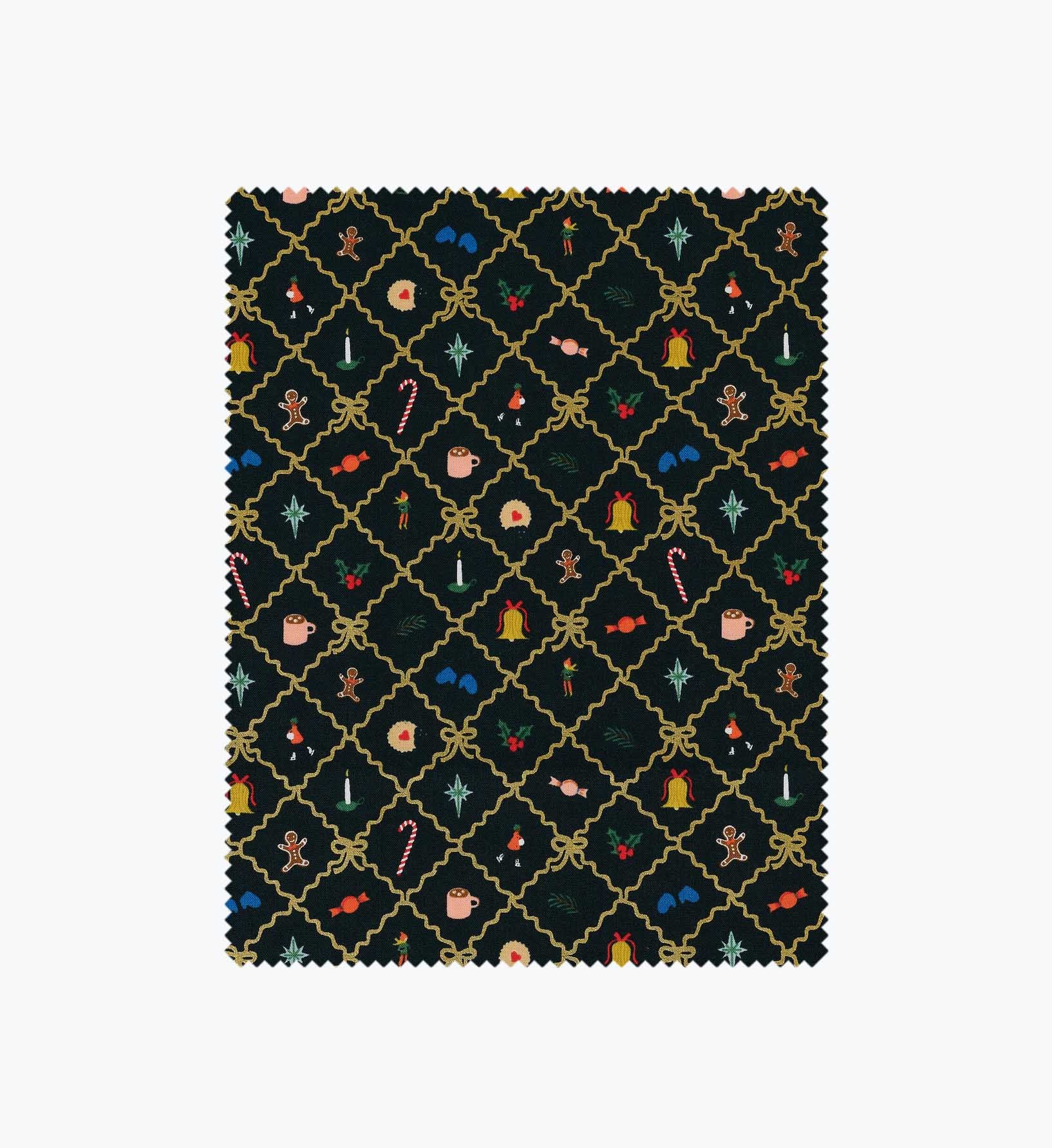 Holiday Argyle Cotton Metallic Fabric -  Evergreen and Gold