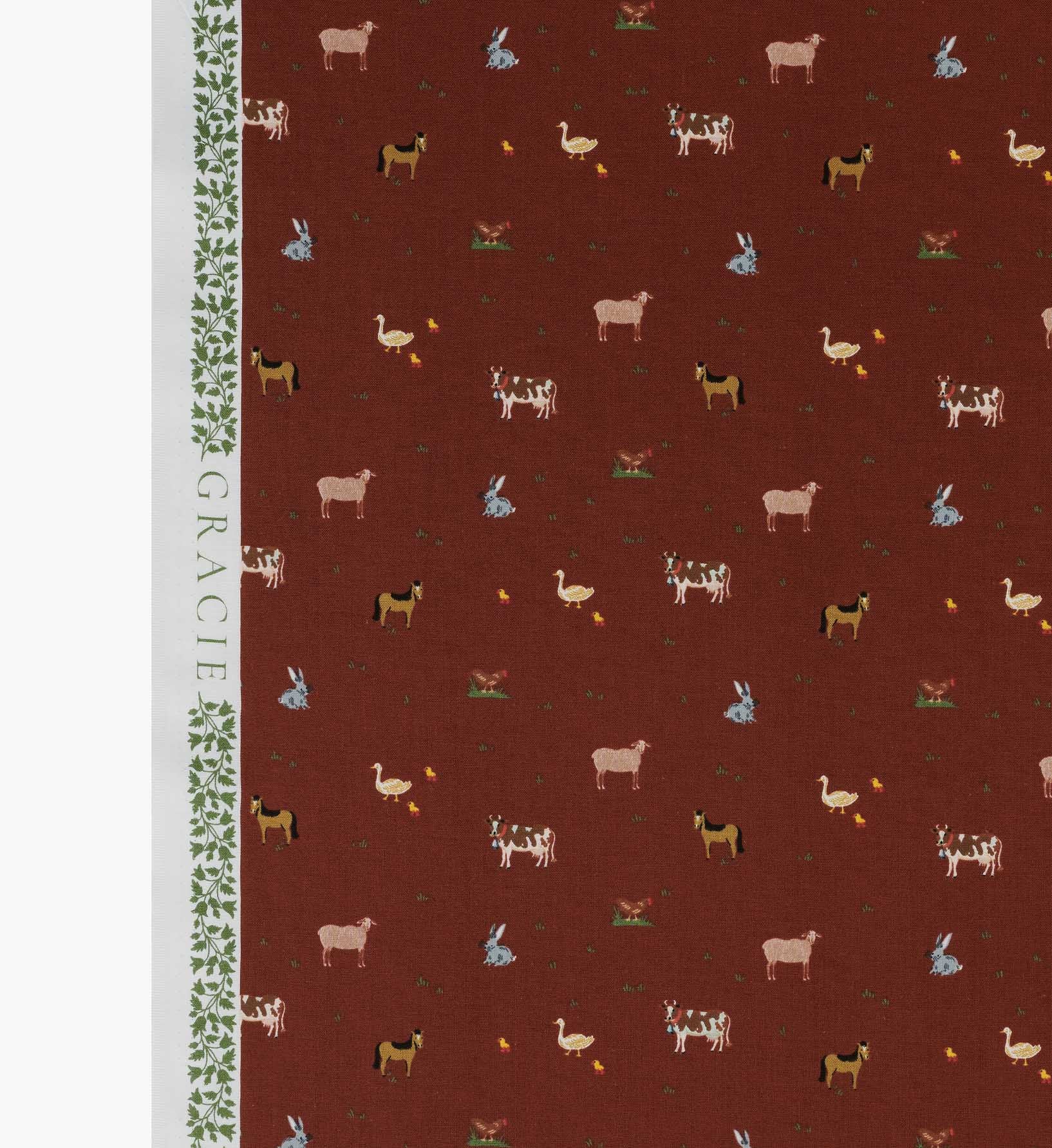 Farm Animals Cotton Fabric - Crimson