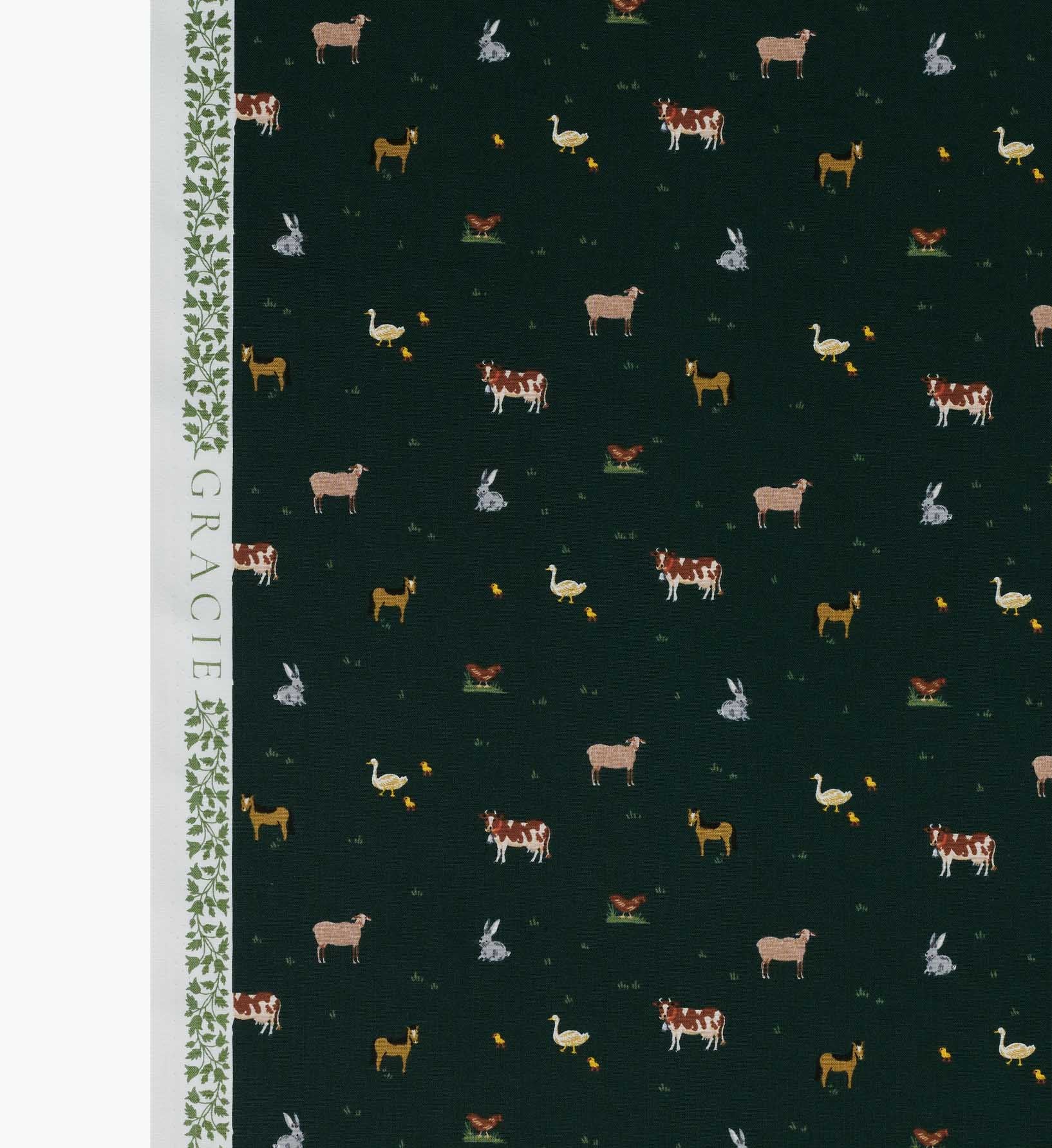 Farm Animals Cotton Fabric - Evergreen