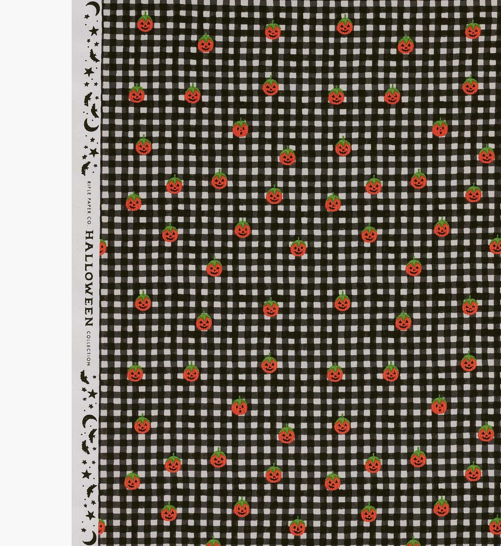 Pumpkin Gingham Cotton Fabric - Black