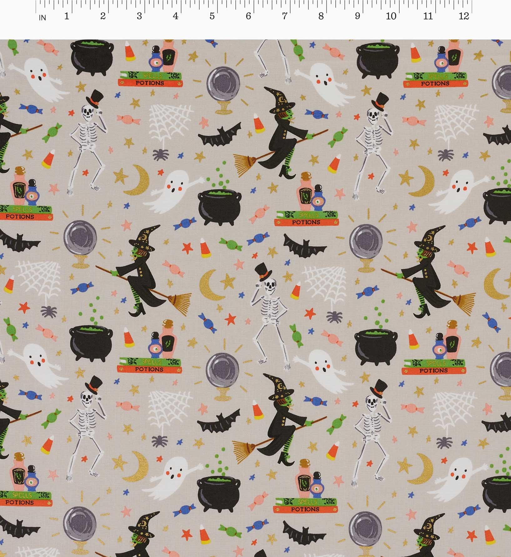 Halloween Party Cotton Metallic Fabric - Linen