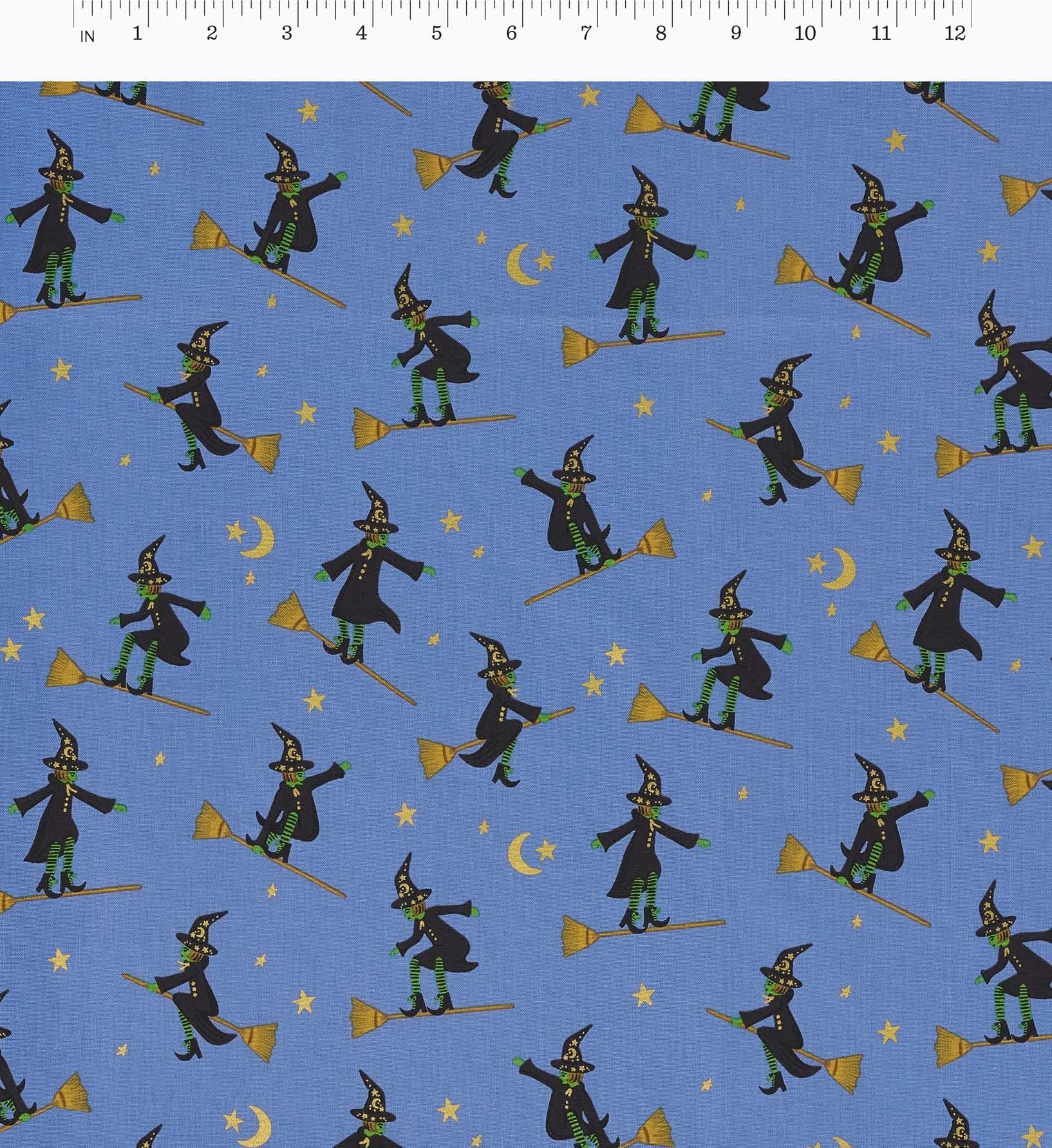 Wicked Witches Cotton Metallic Fabric - Blue