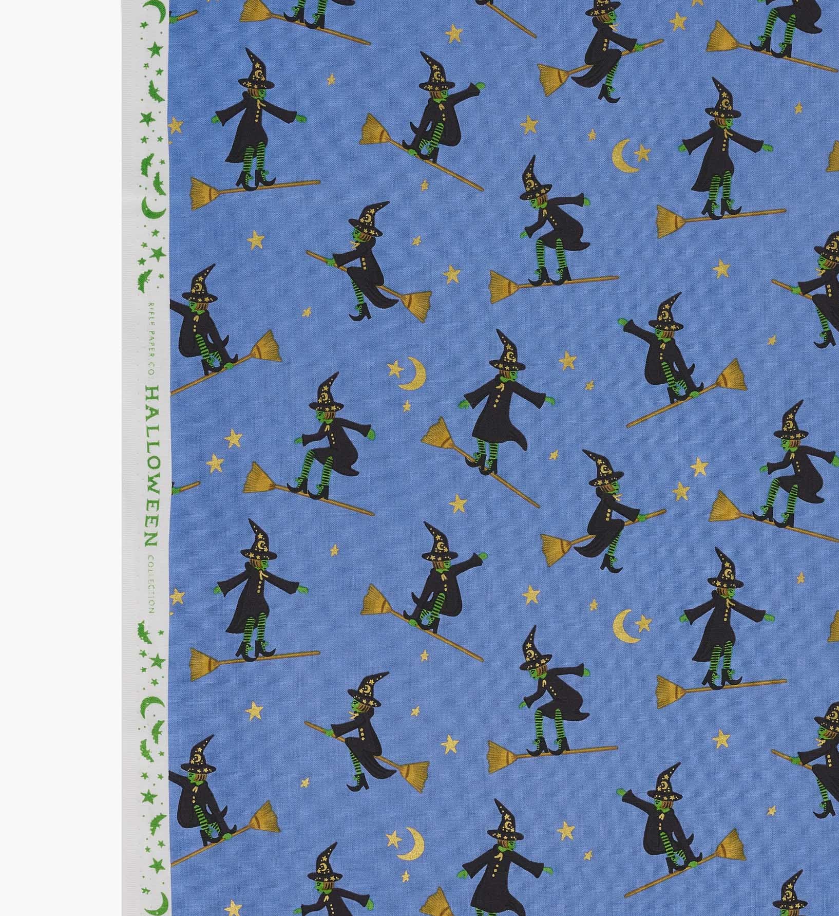 Wicked Witches Cotton Metallic Fabric - Blue