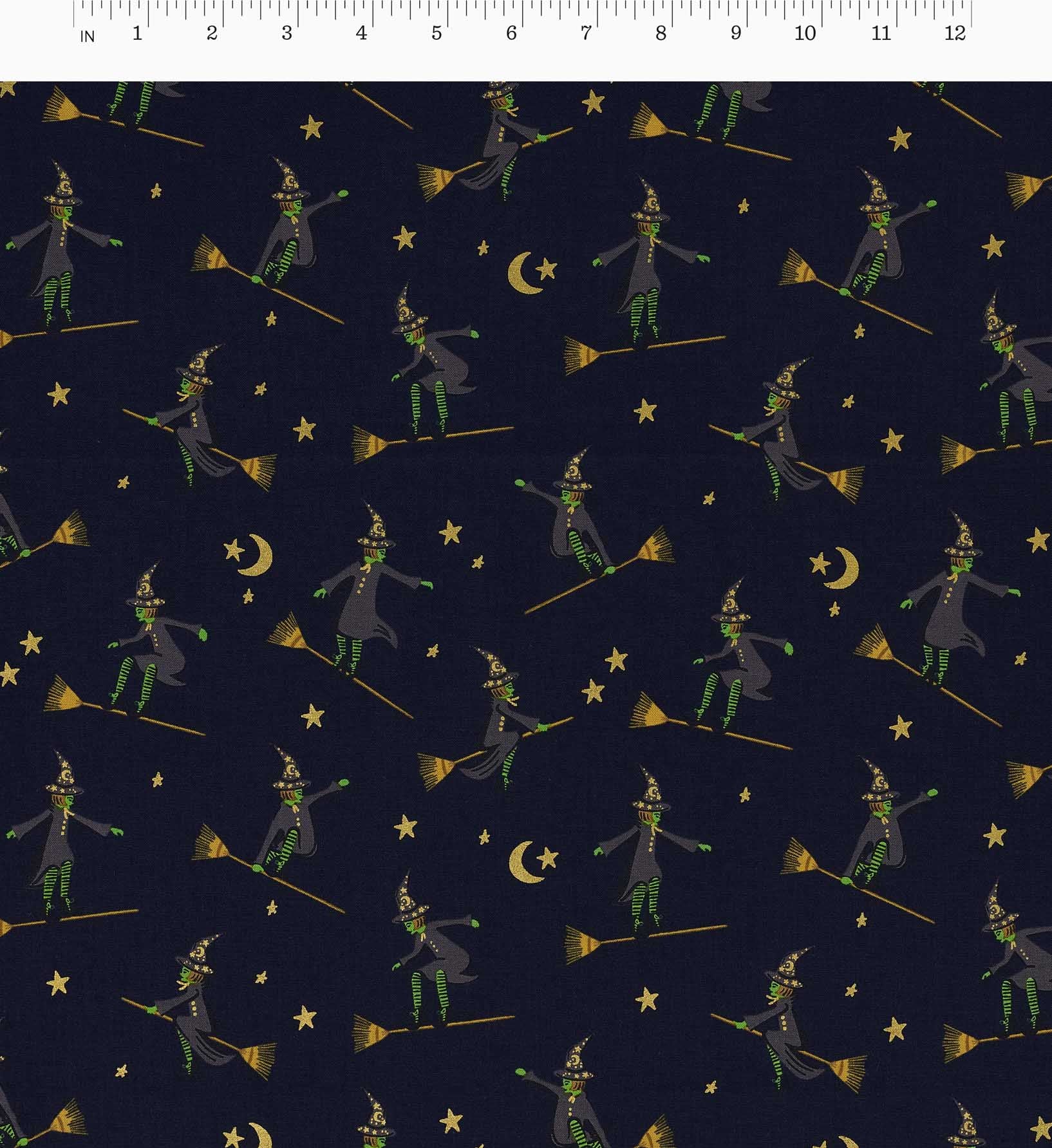 Wicked Witches Cotton Metallic Fabric - Navy