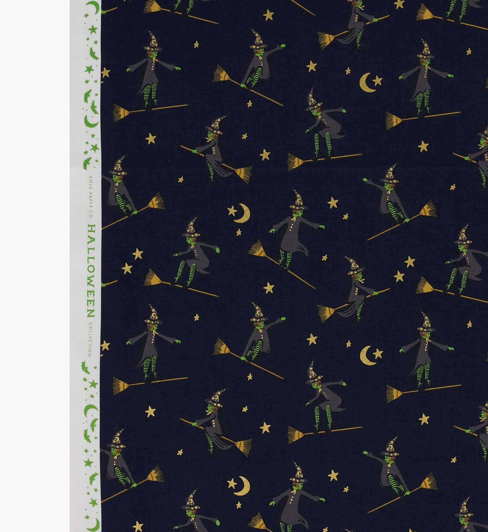 Wicked Witches Cotton Metallic Fabric - Navy
