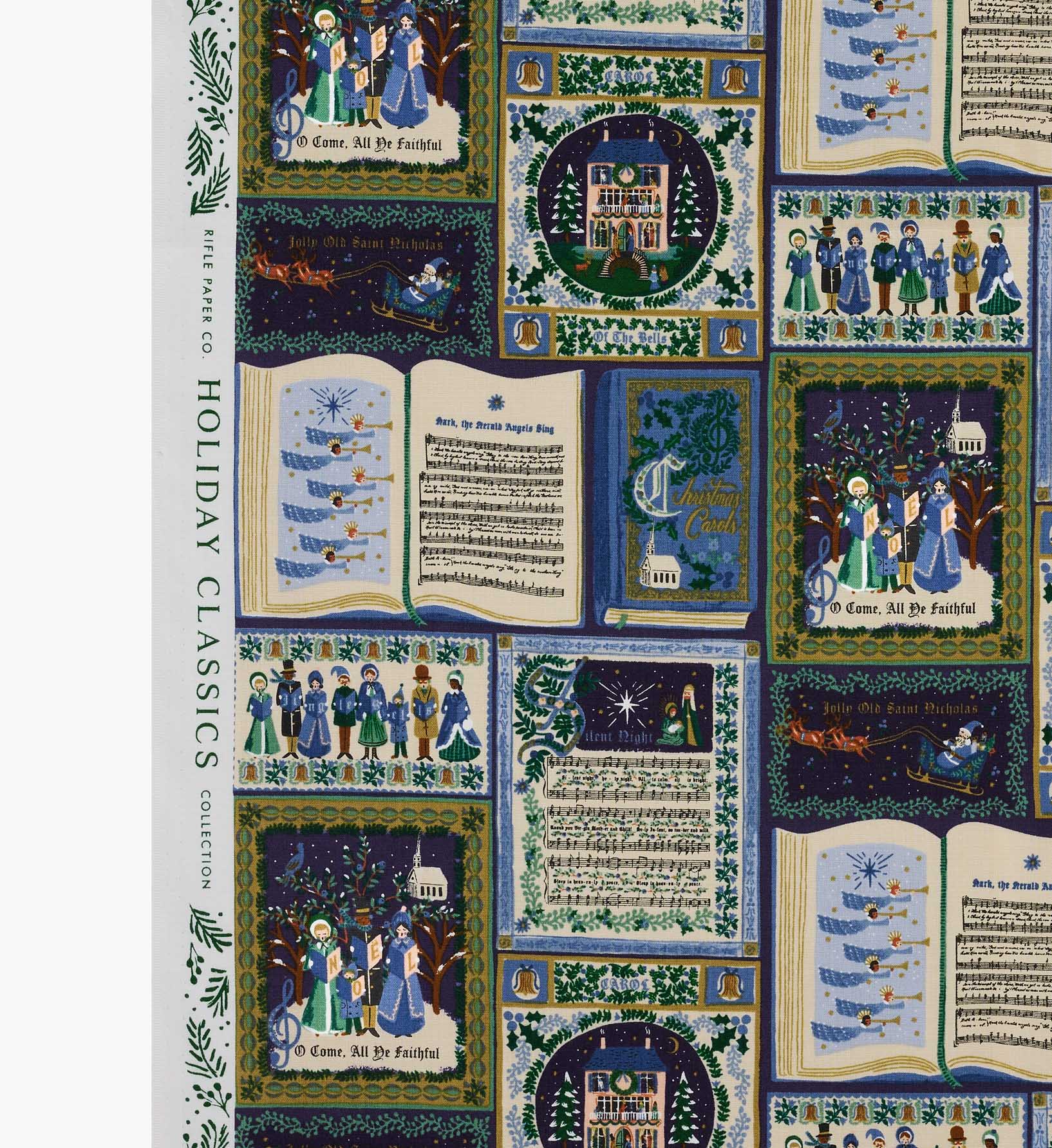 Christmas Carols Cotton Fabric - Navy
