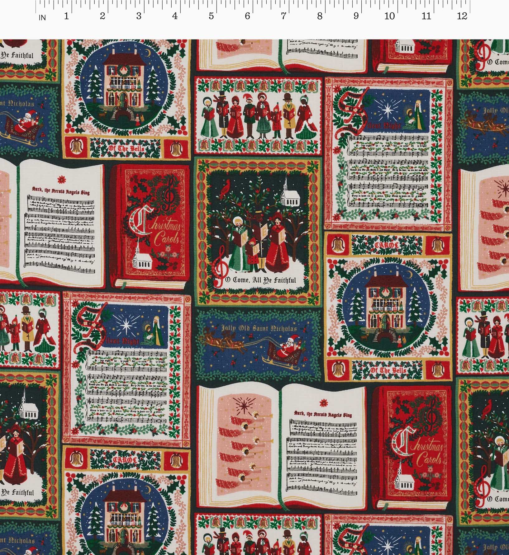 Christmas Carols Cotton Fabric - Red