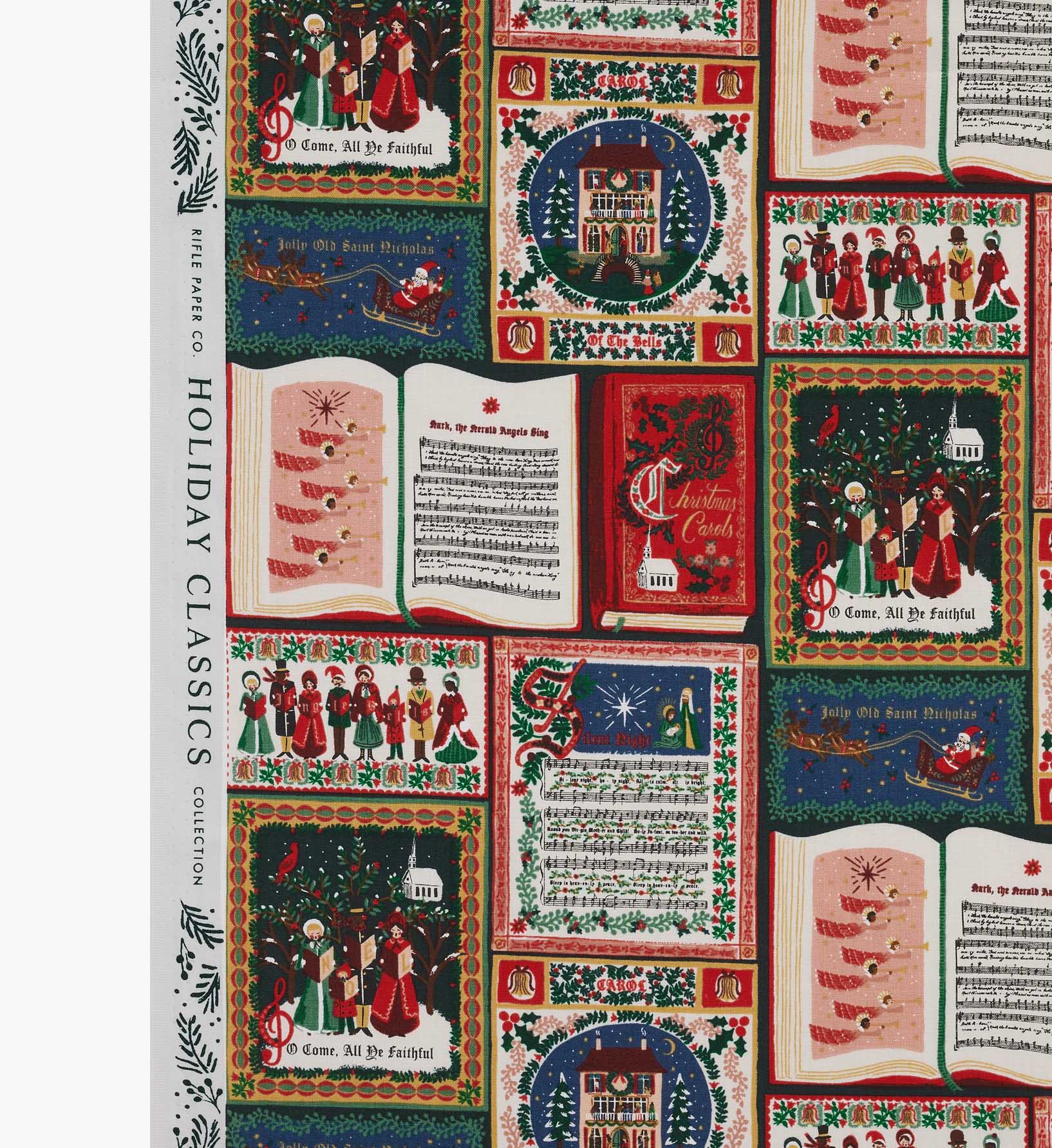 Christmas Carols Cotton Fabric - Red