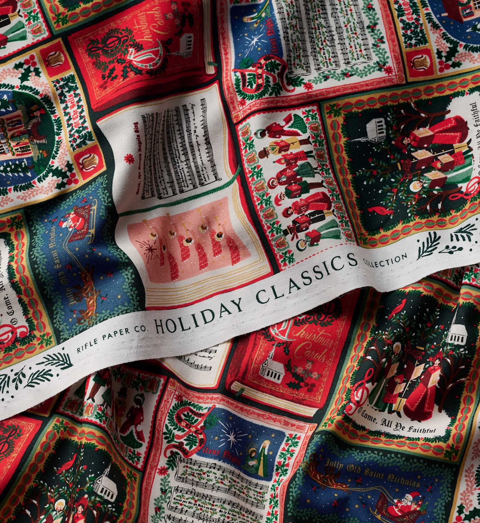 Christmas Carols Cotton Fabric - Red
