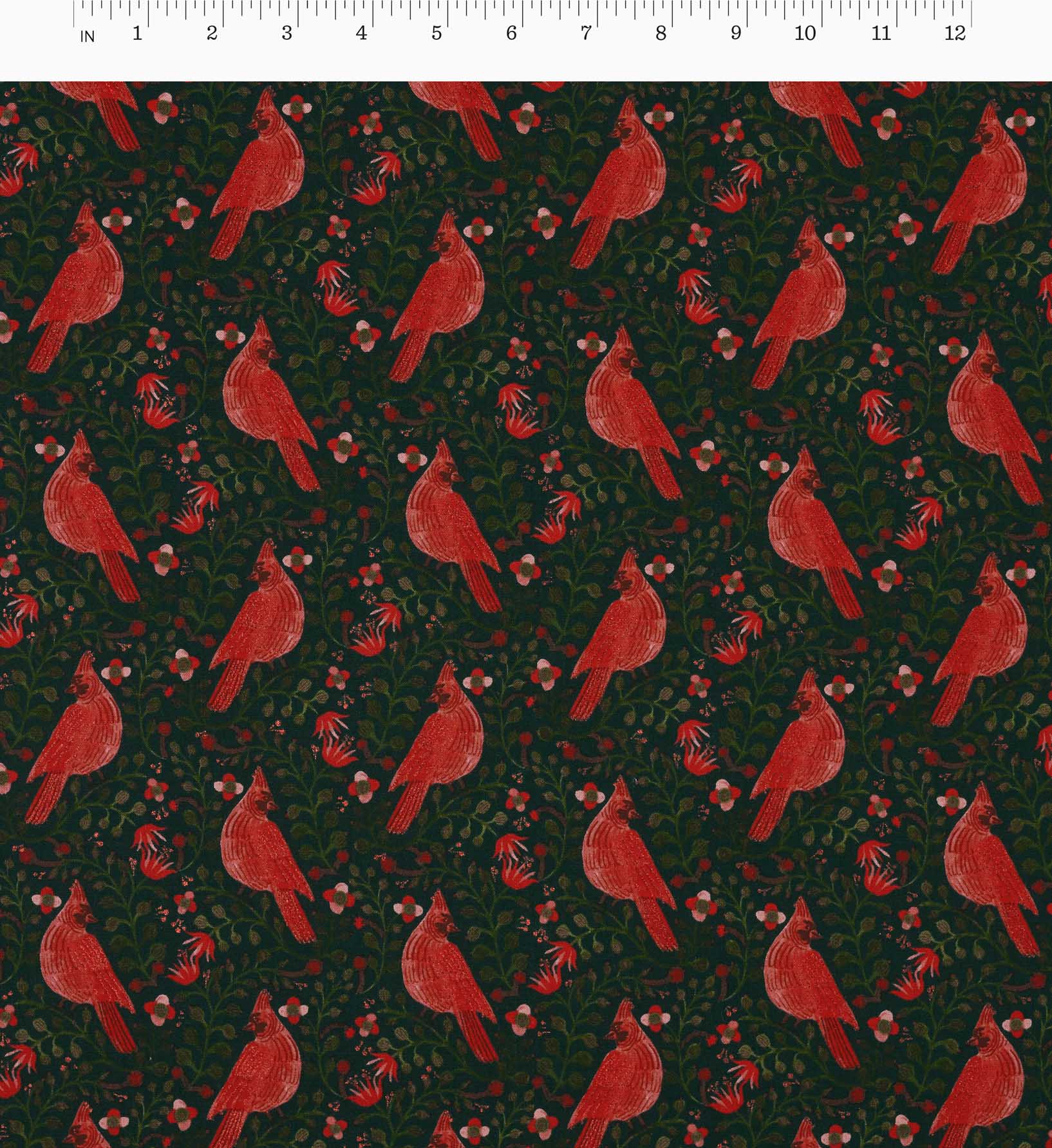Cardinals Cotton Metallic Fabric - Evergreen