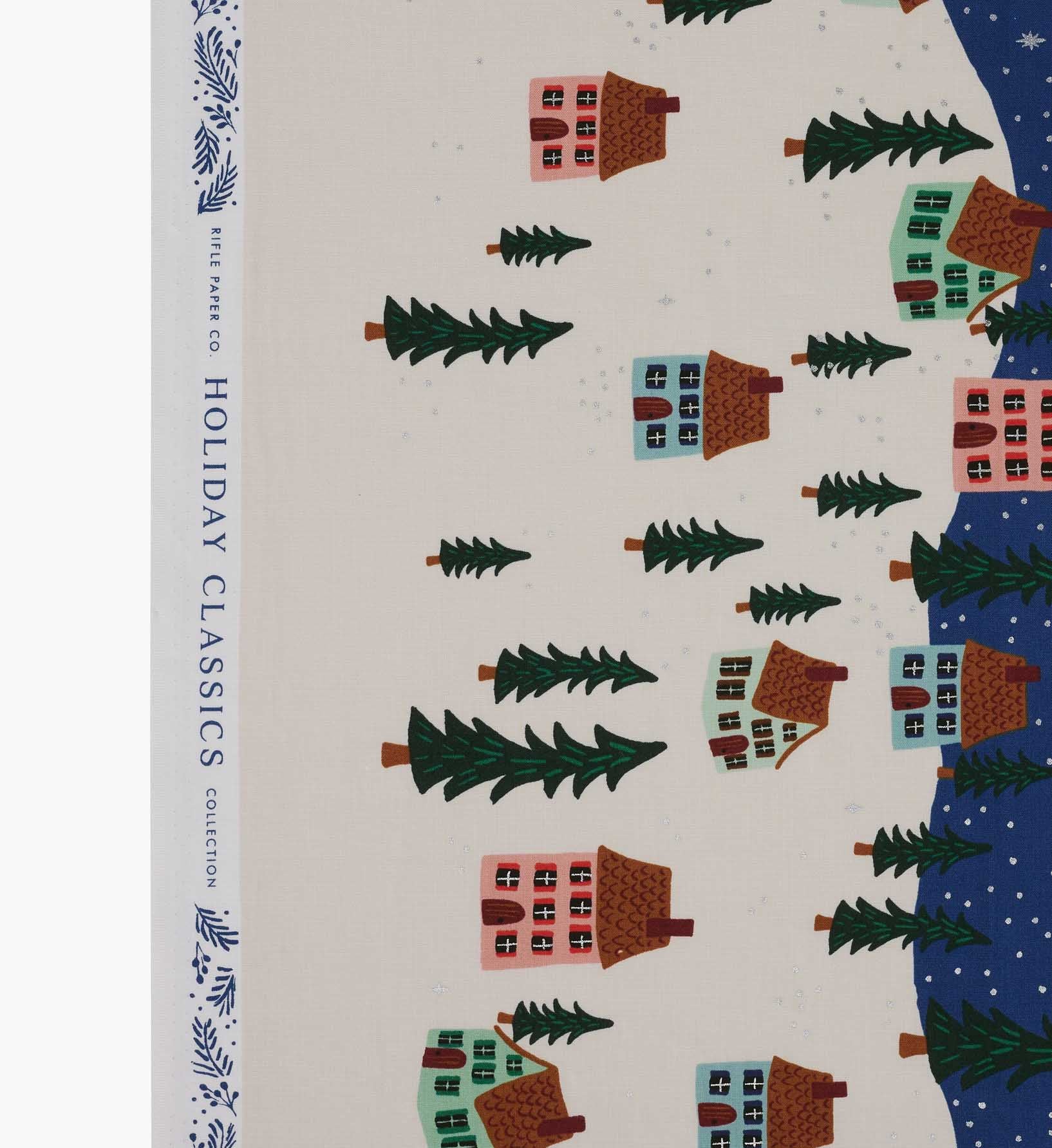 Santa's Sleigh Cotton Metallic Fabric - Navy