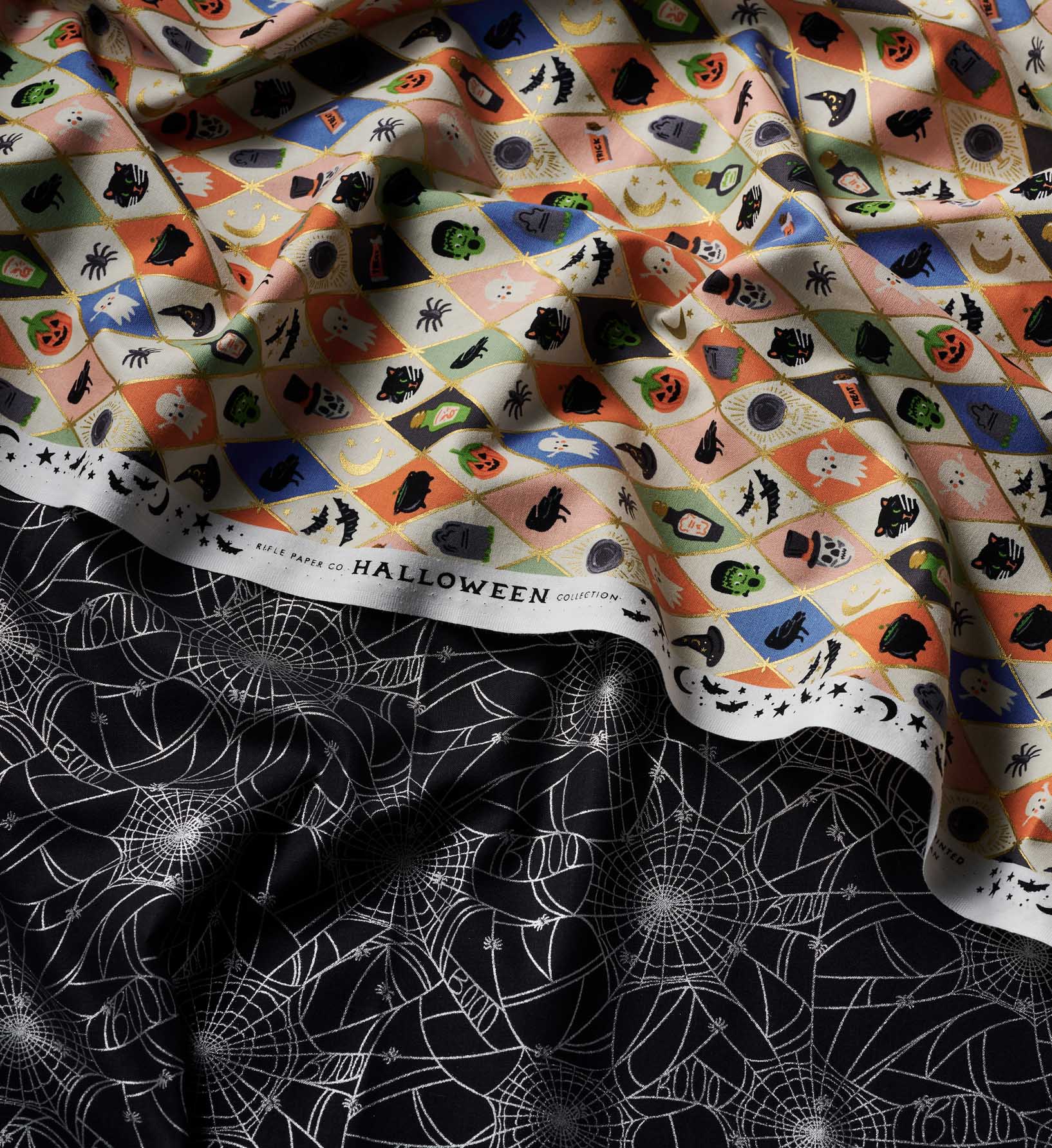 Halloween Argyle Cotton Metallic Fabric - Multi