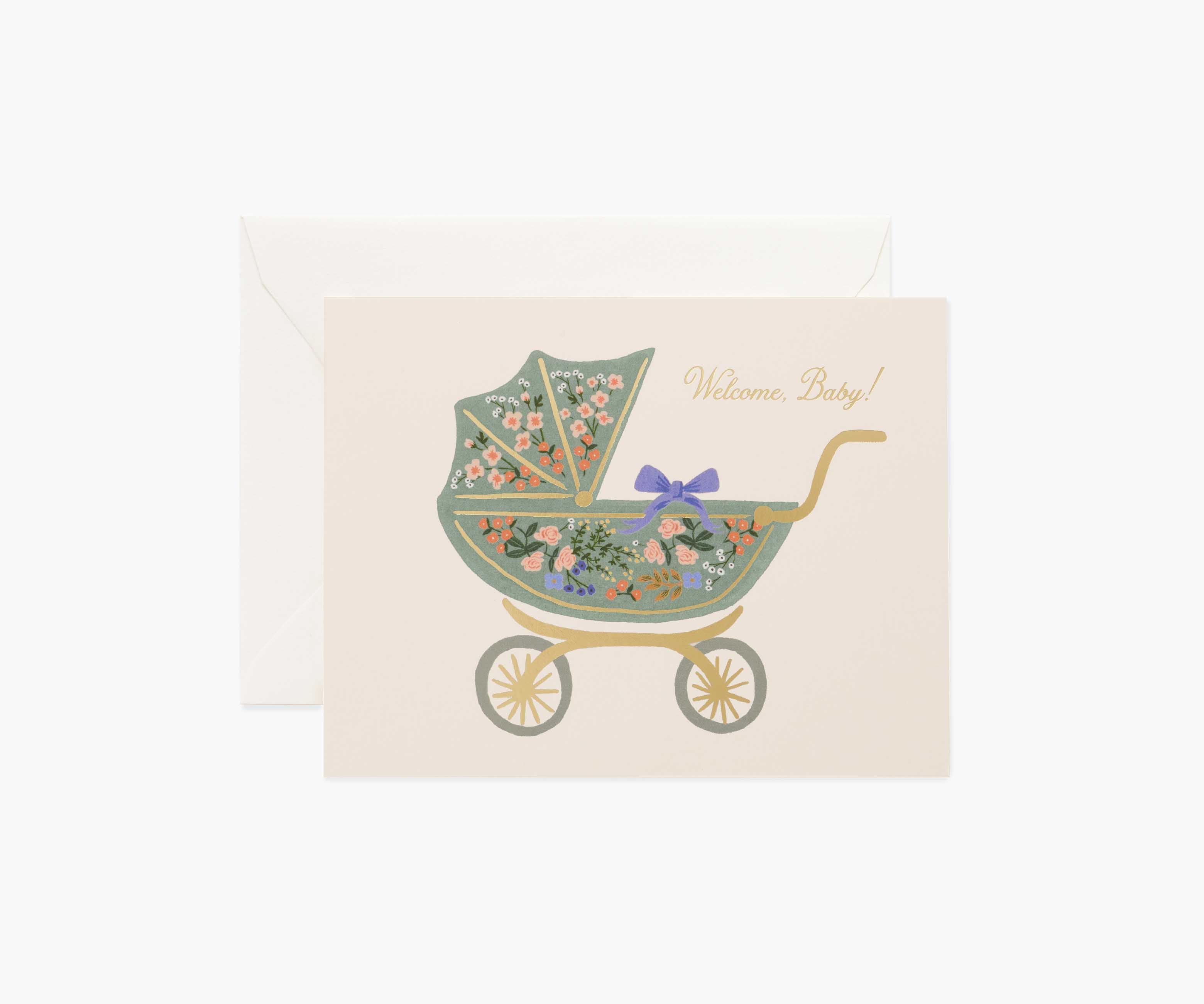 Floral Pram Baby Card - Single Card