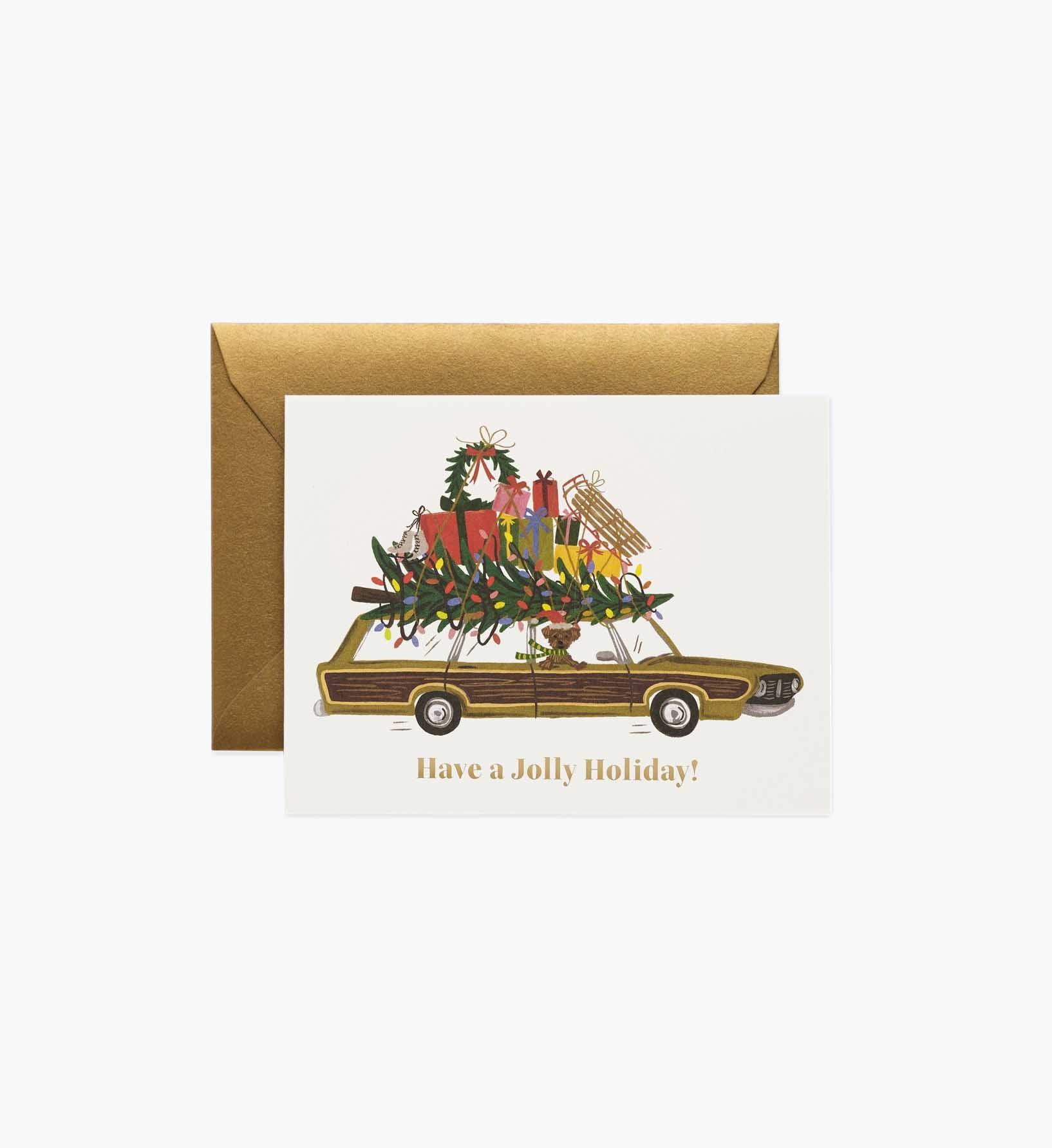Jolly Holiday Wagon Holiday Card - Single Card