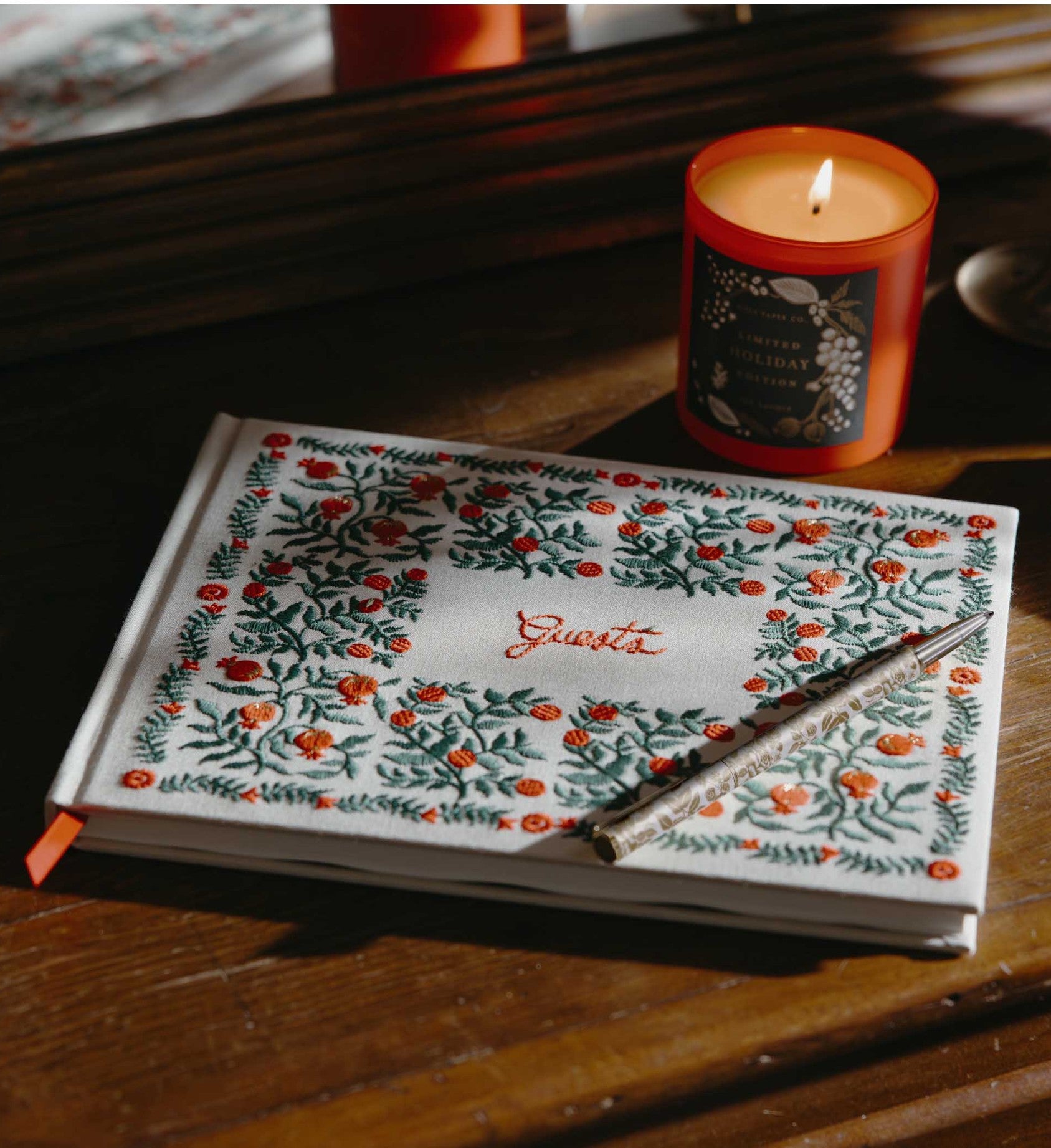 Embroidered Guest Book - Christmastide Pomegranate
