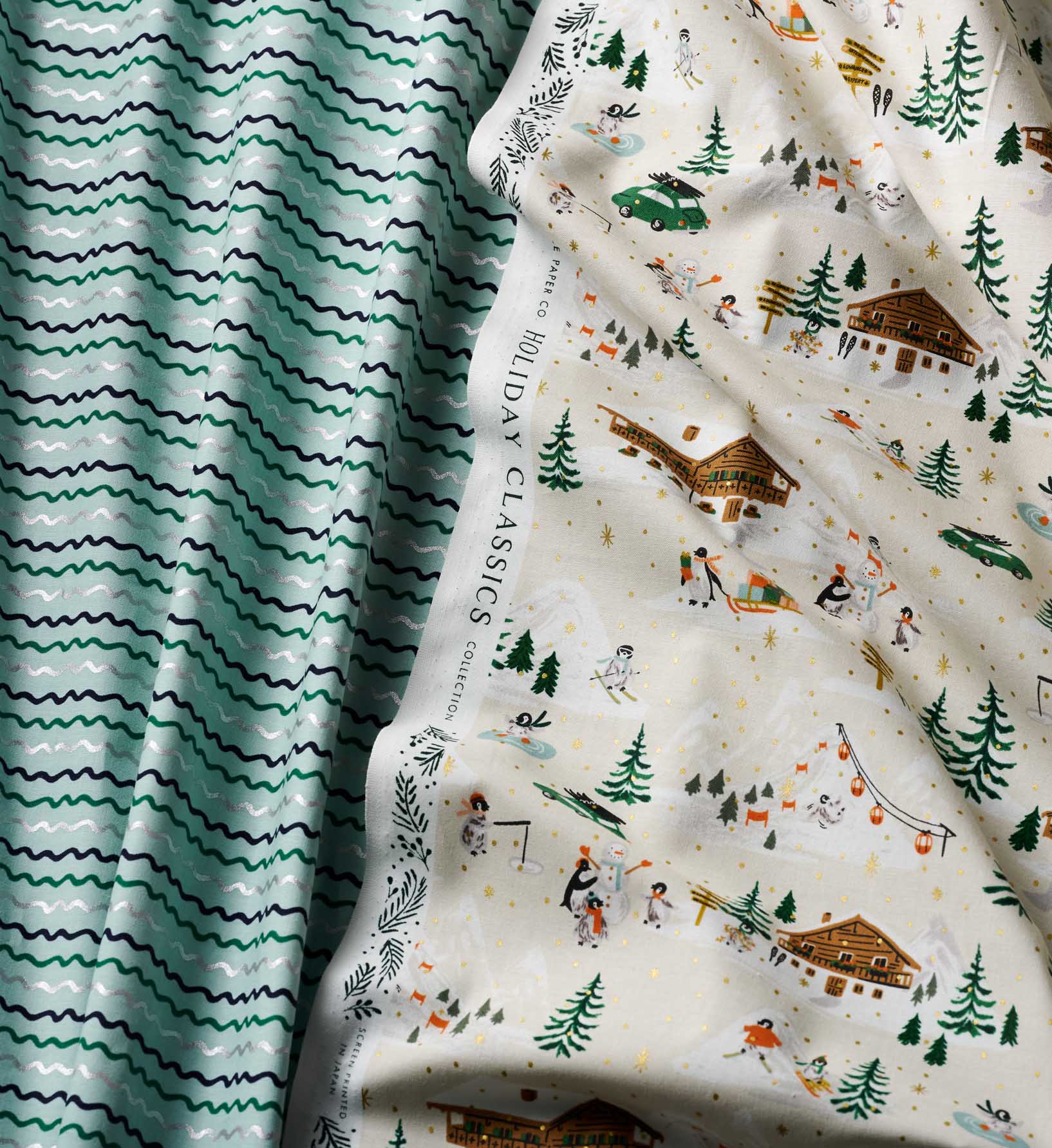 Ribbon Stripe Cotton Metallic Fabric - Mint