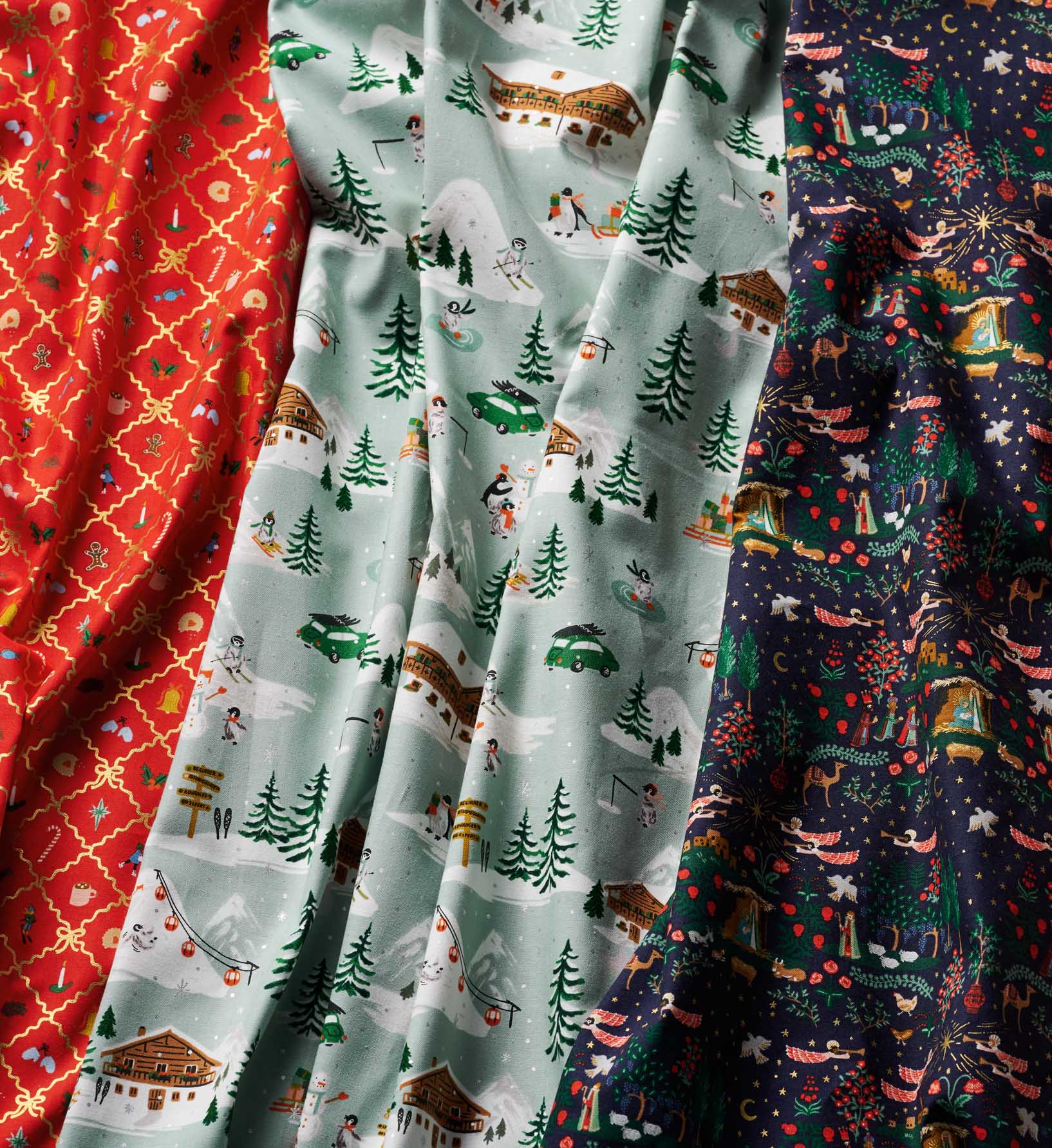 Holiday Argyle Cotton Metallic Fabric - Red and Gold