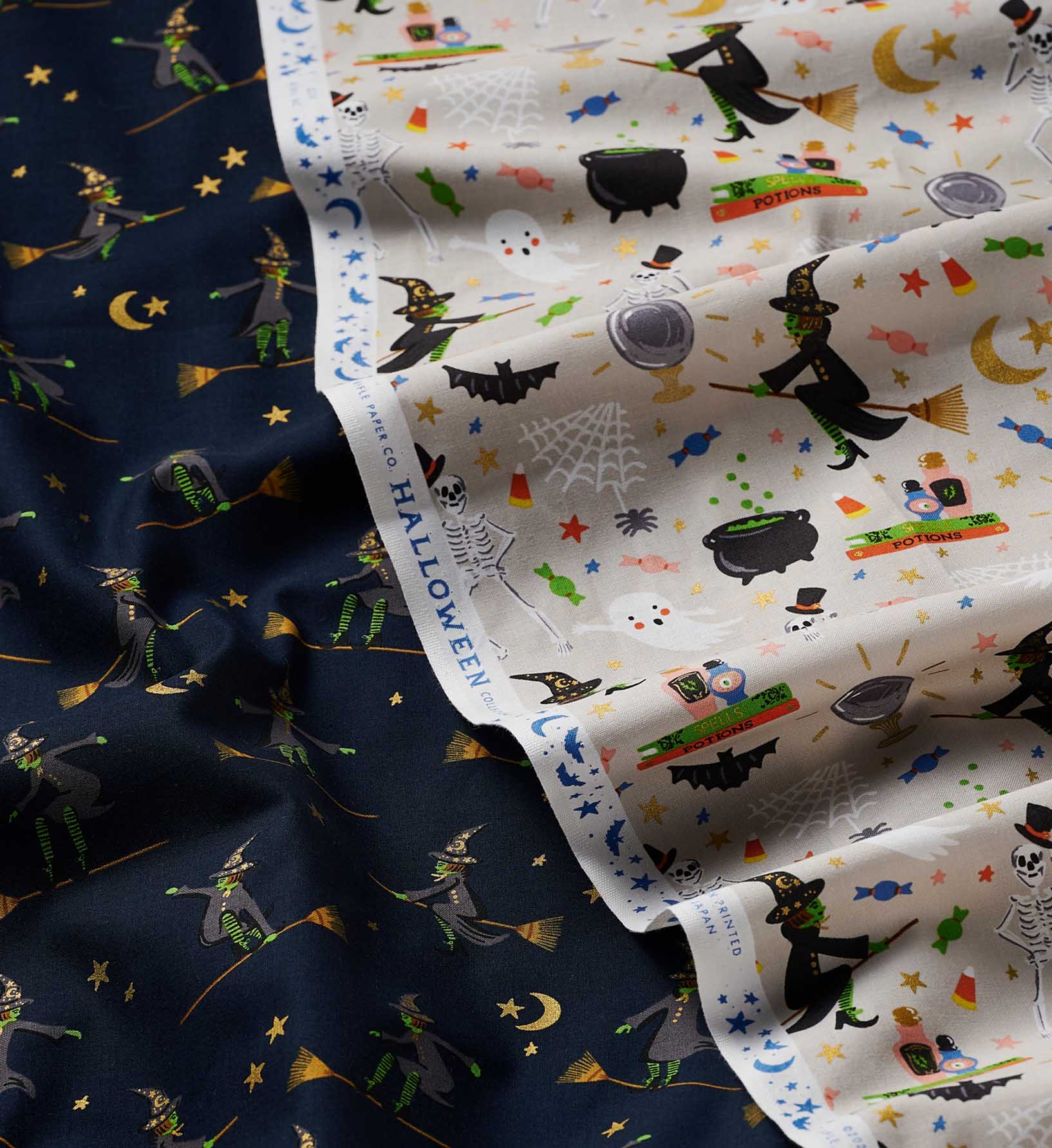 Wicked Witches Cotton Metallic Fabric - Navy