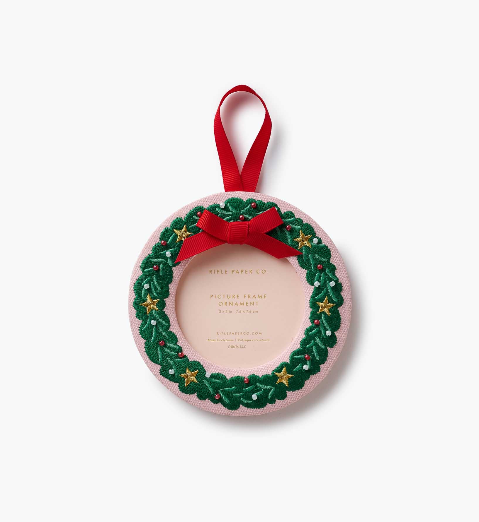 Embroidered Frame Ornament - Christmas Wreath
