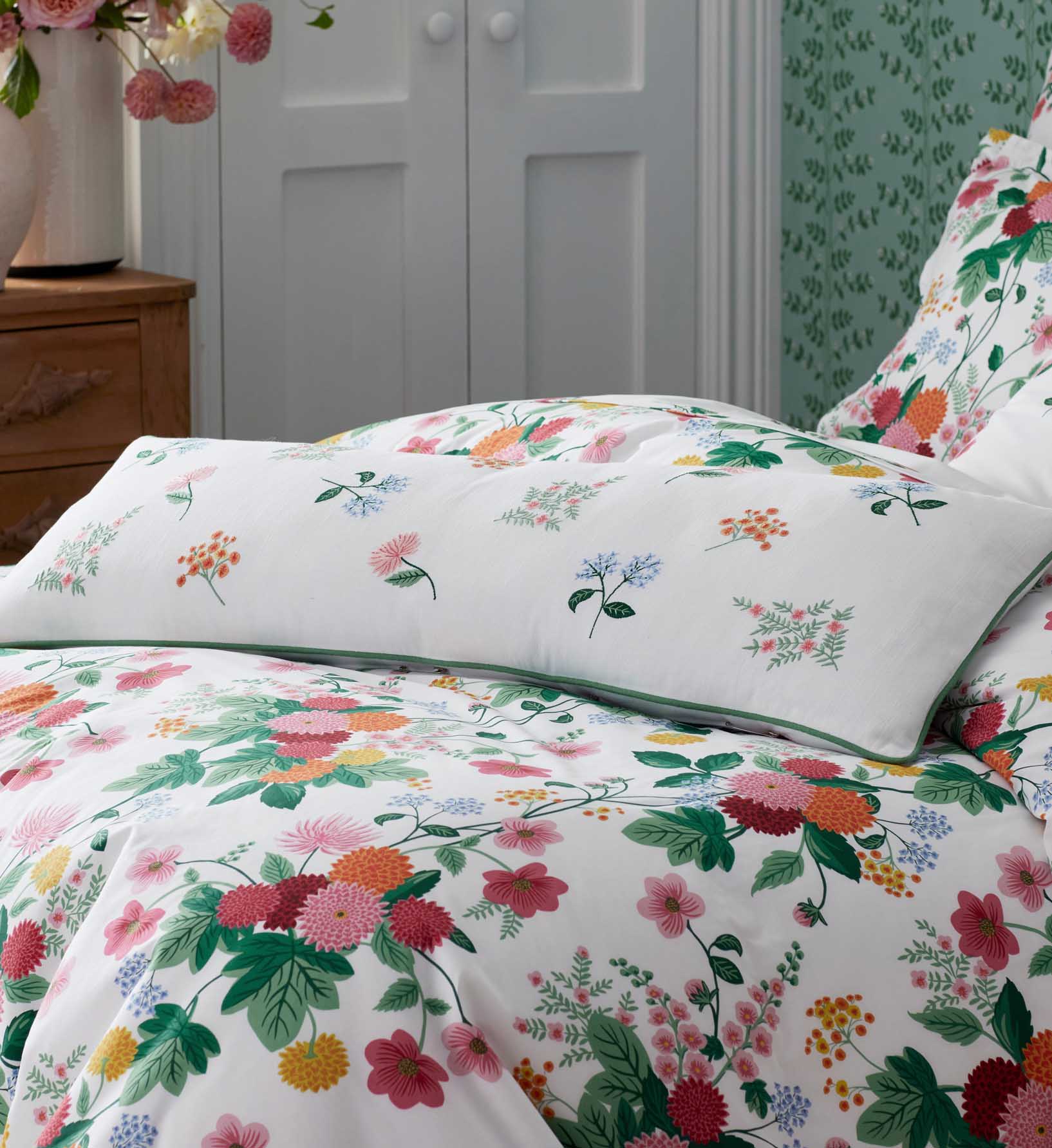 Embroidered Lumbar Pillow Cover - Dahlia