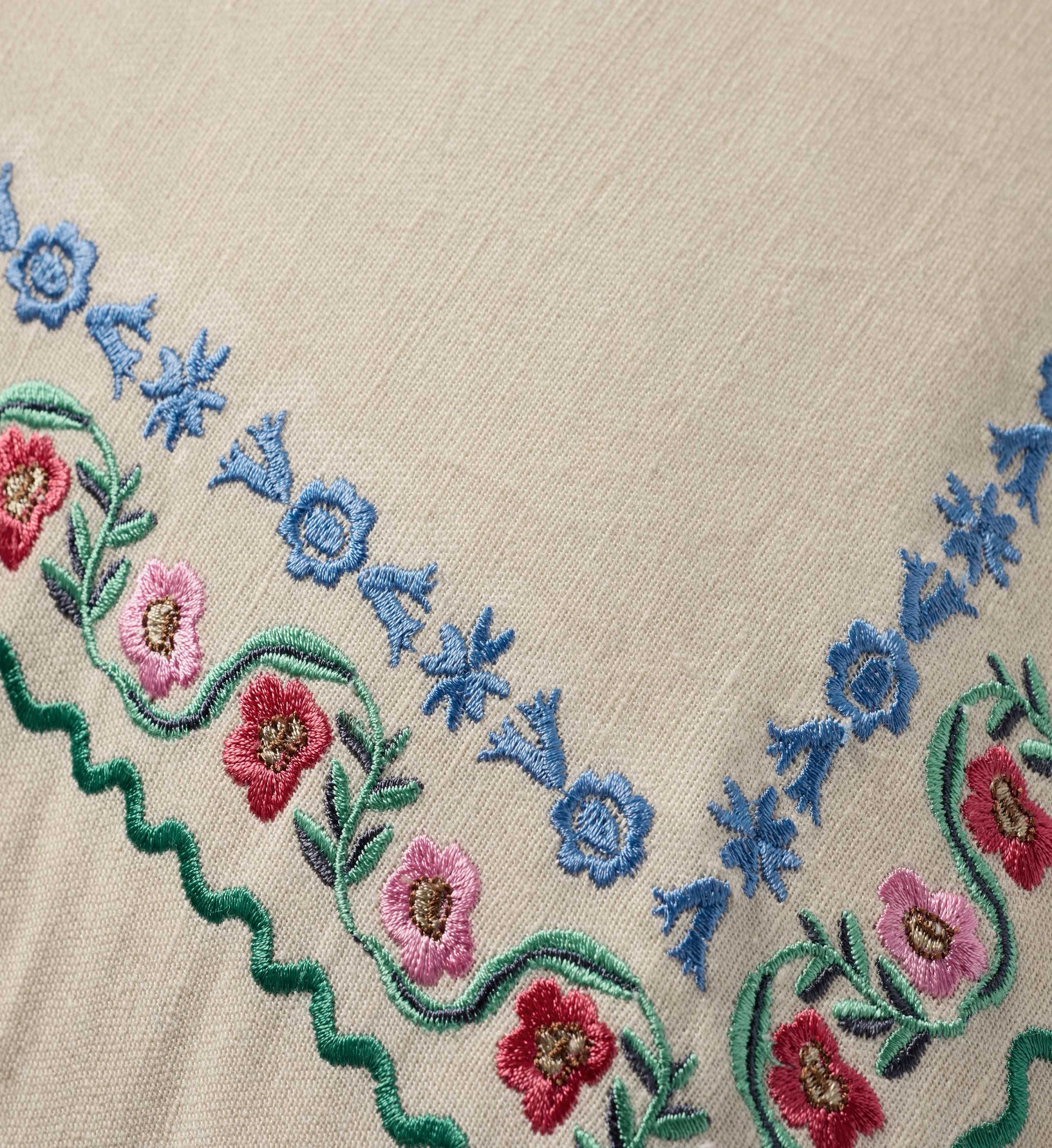 Delphine Border Embroidered Pillow - Cream