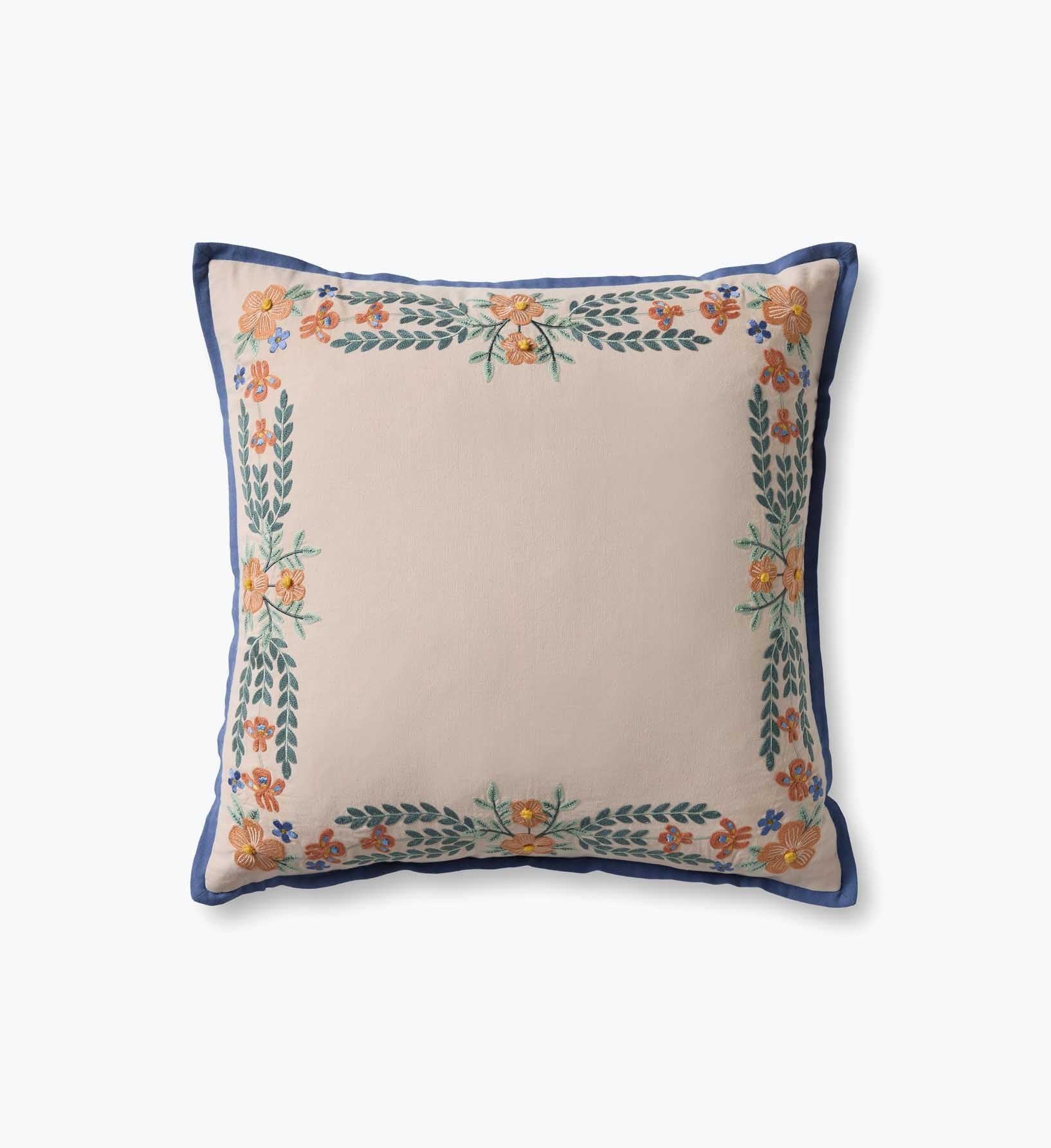 Willow Border Embroidered Pillow - Ivory