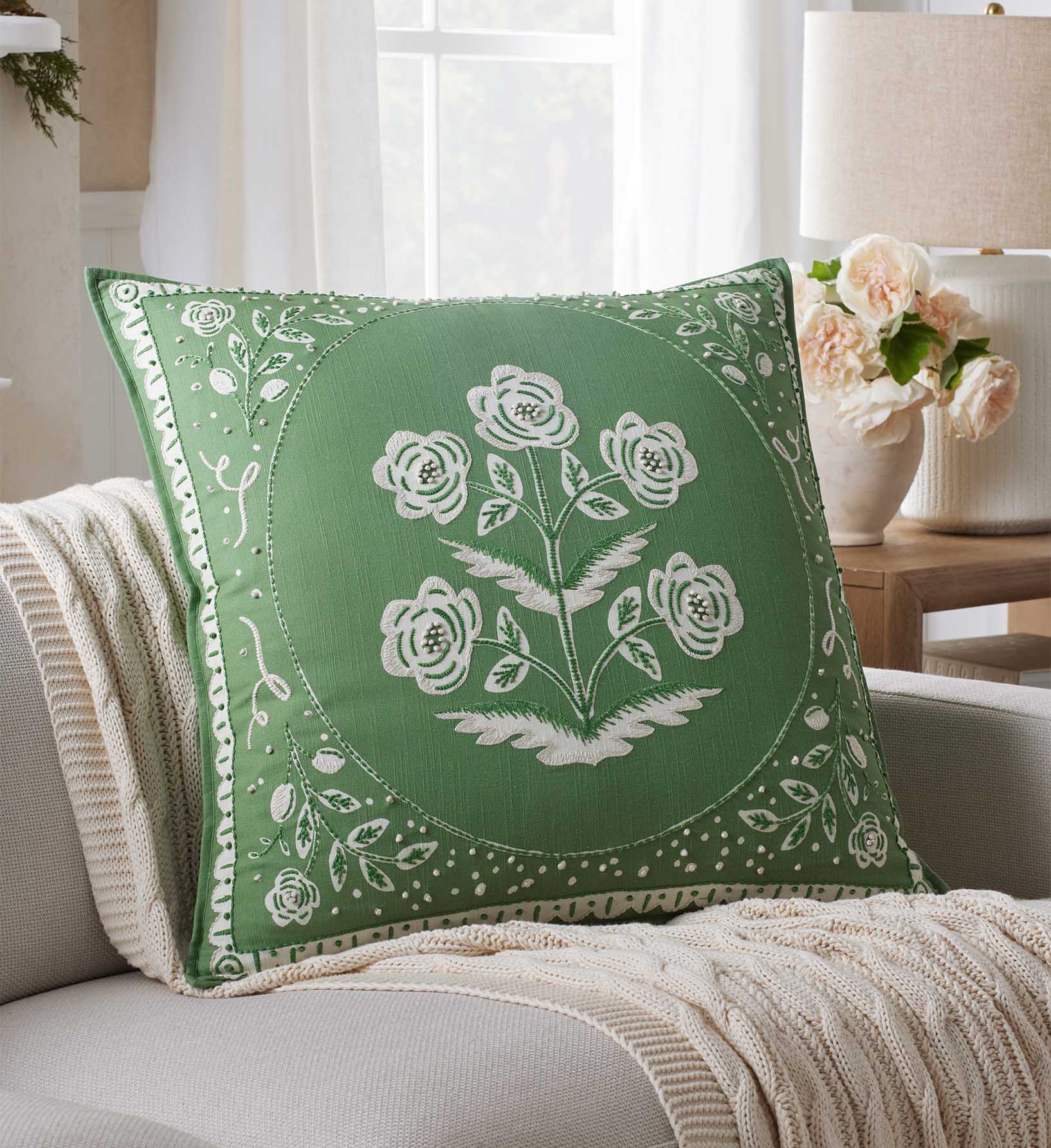 Embroidered Pillow Cover - Artichoke Garden