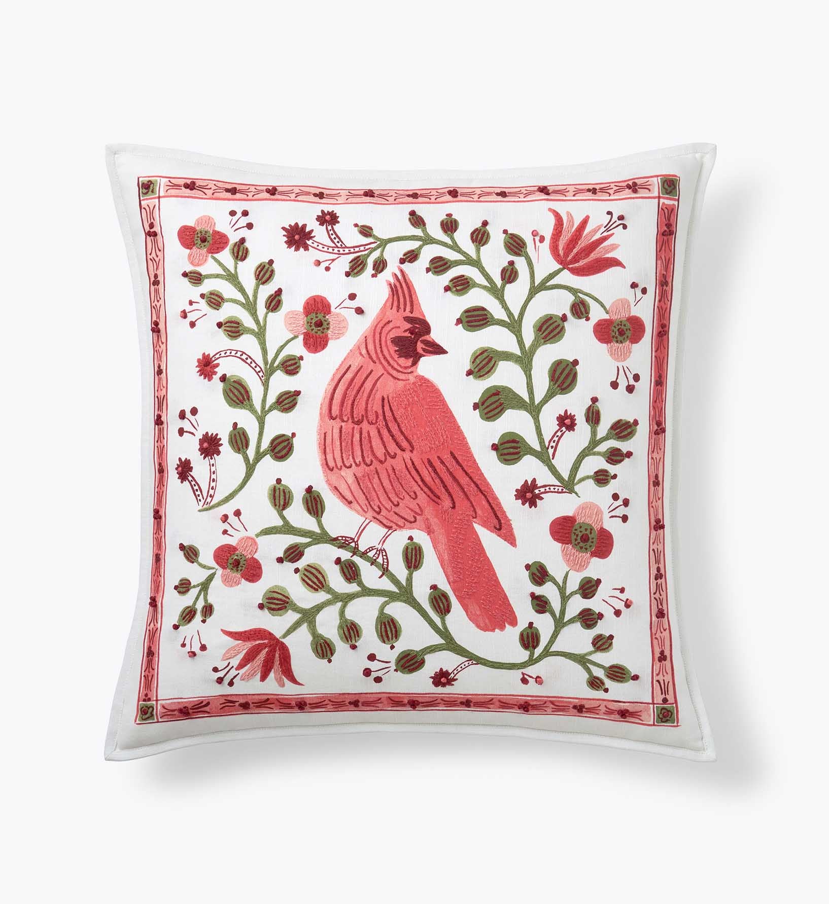 Embroidered Pillow Cover - Cardinals