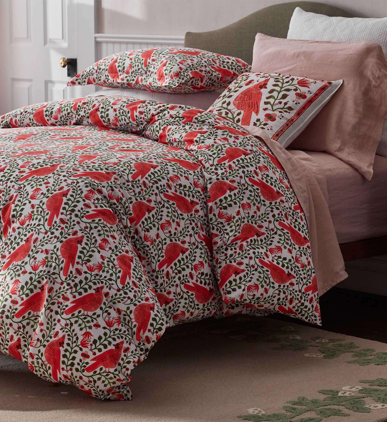 Embroidered Pillow Cover - Cardinals