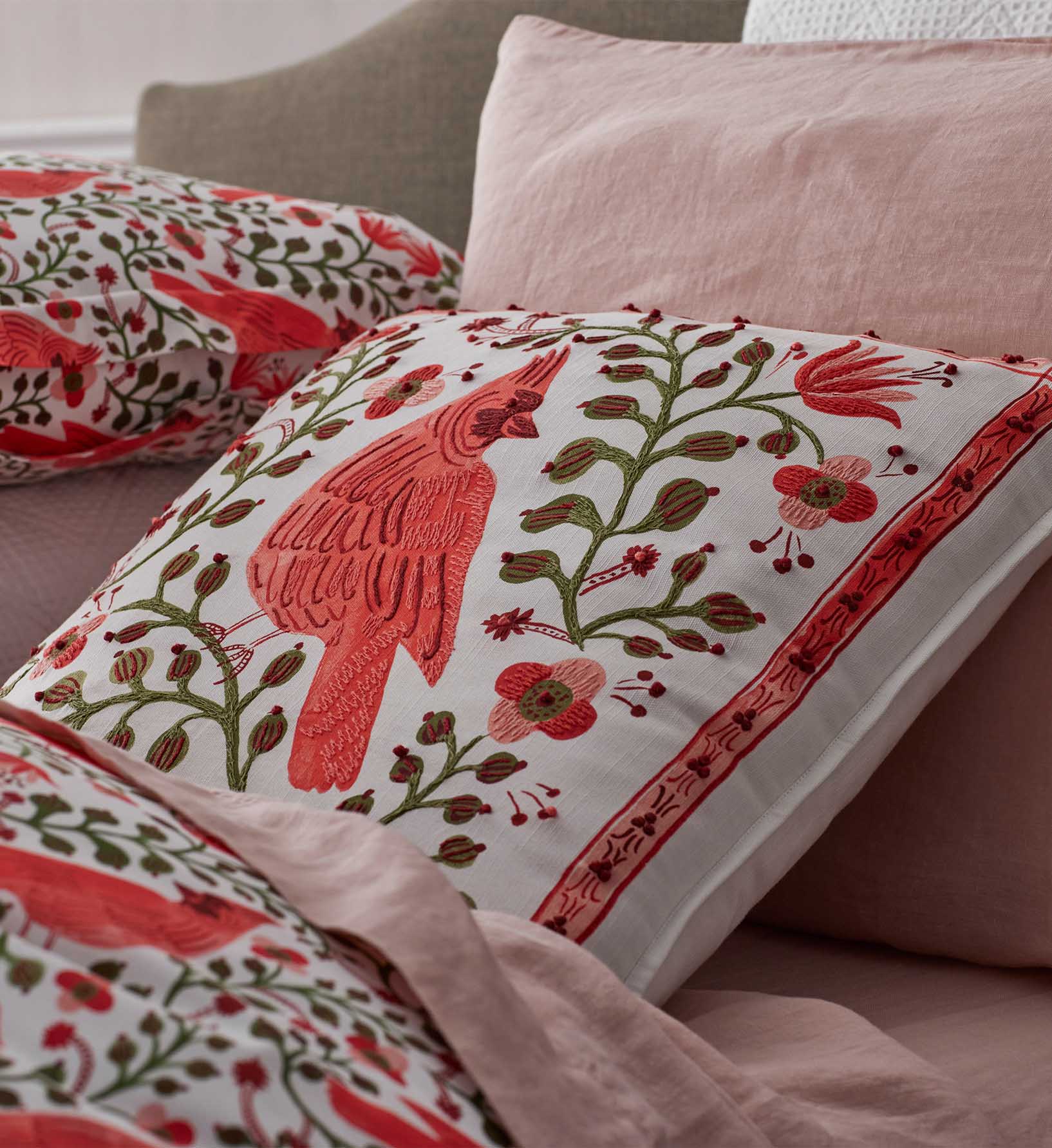 Embroidered Pillow Cover - Cardinals