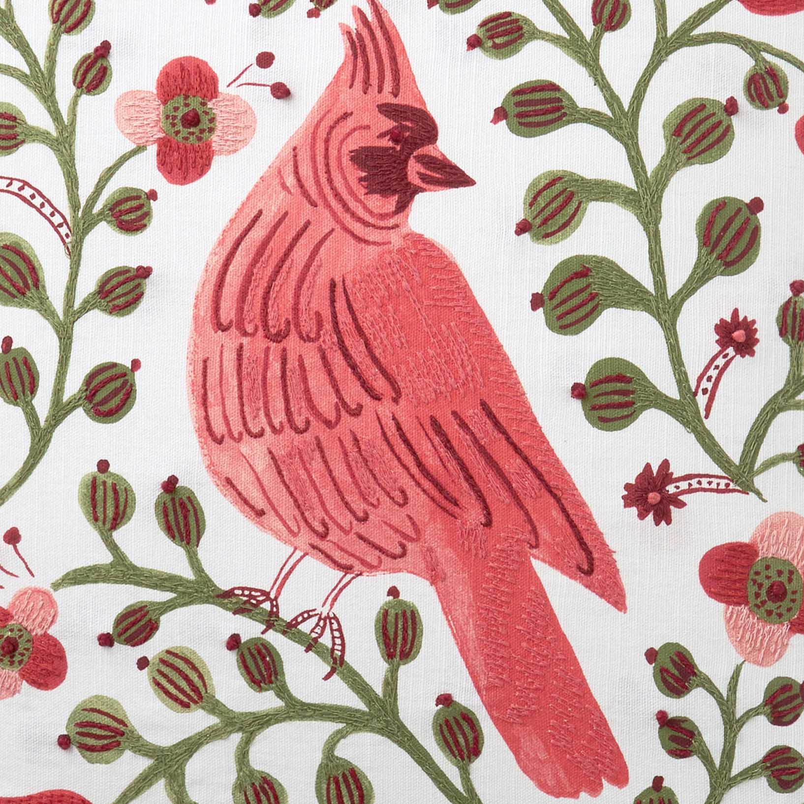 Embroidered Pillow Cover - Cardinals