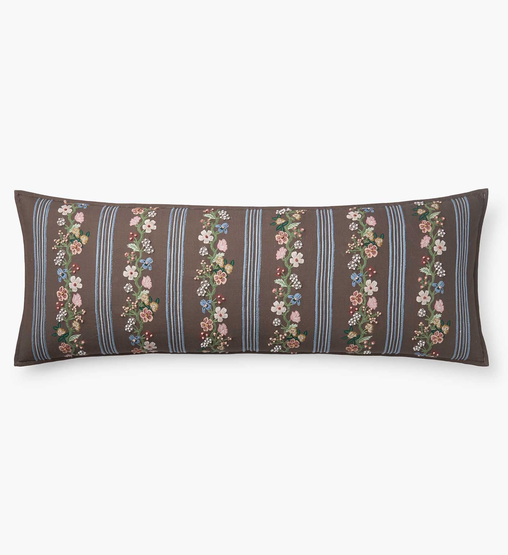 Embroidered Lumbar Pillow Cover - Floral Trellis