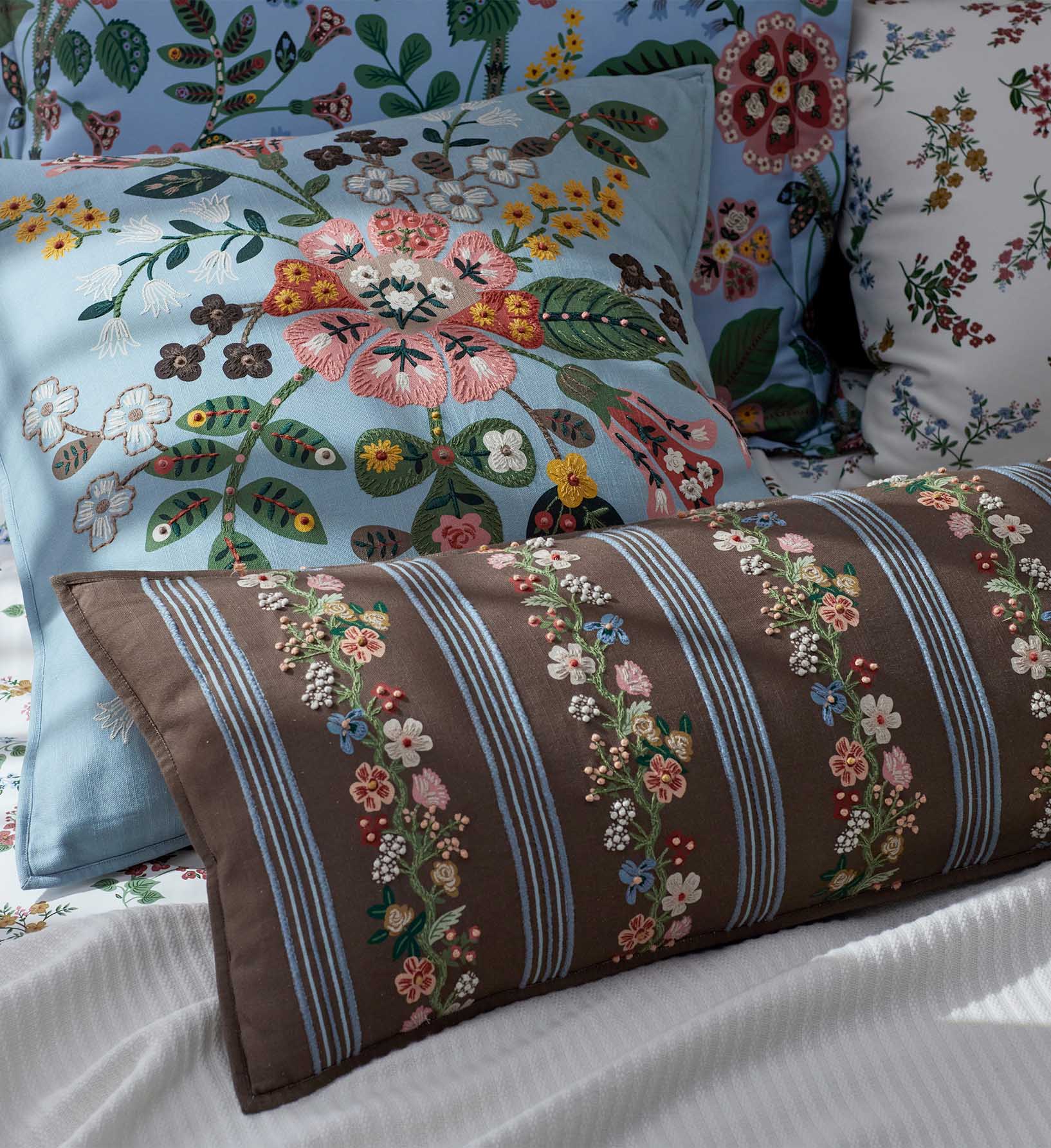 Embroidered Lumbar Pillow Cover - Floral Trellis