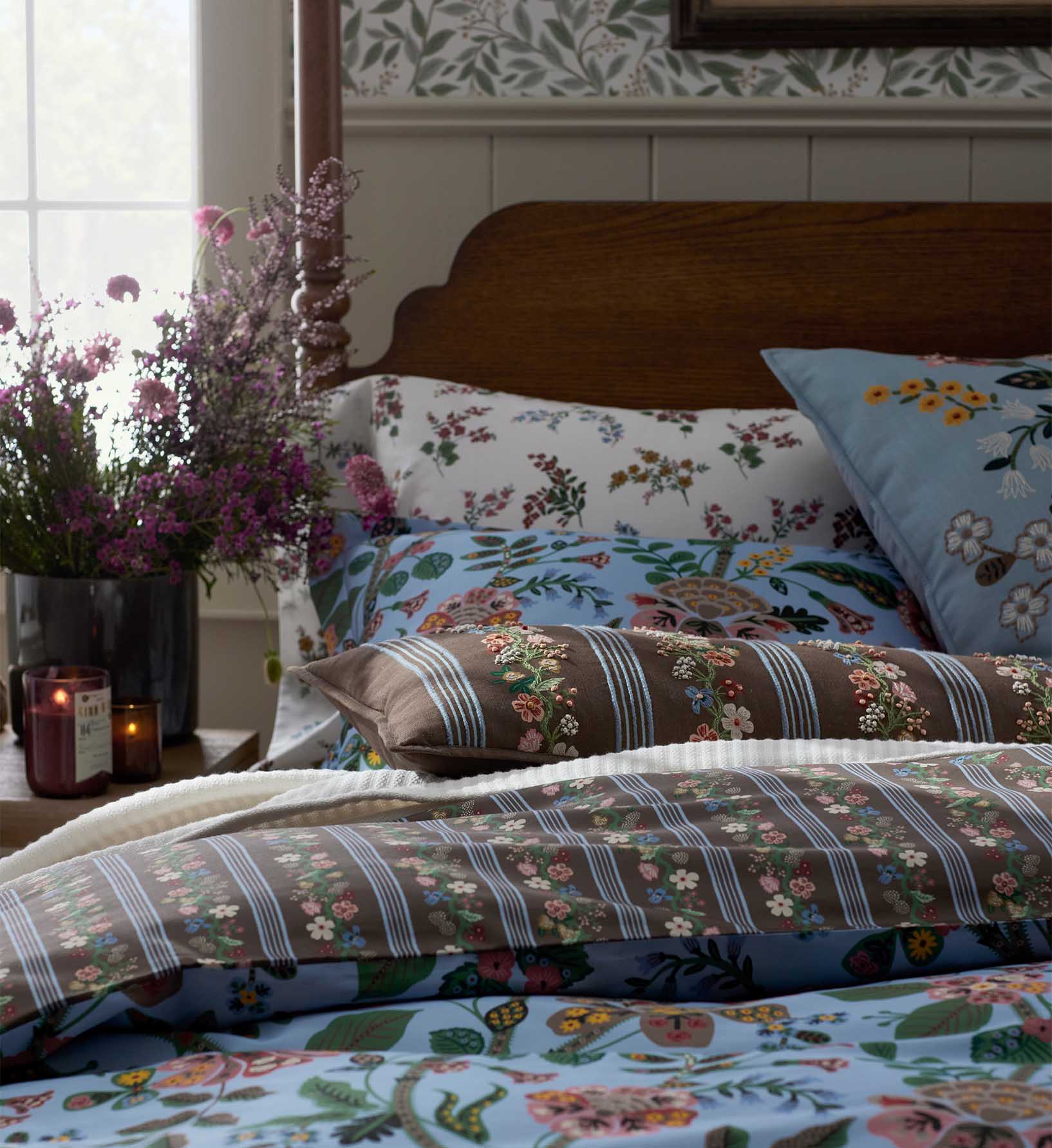 Embroidered Lumbar Pillow Cover - Floral Trellis
