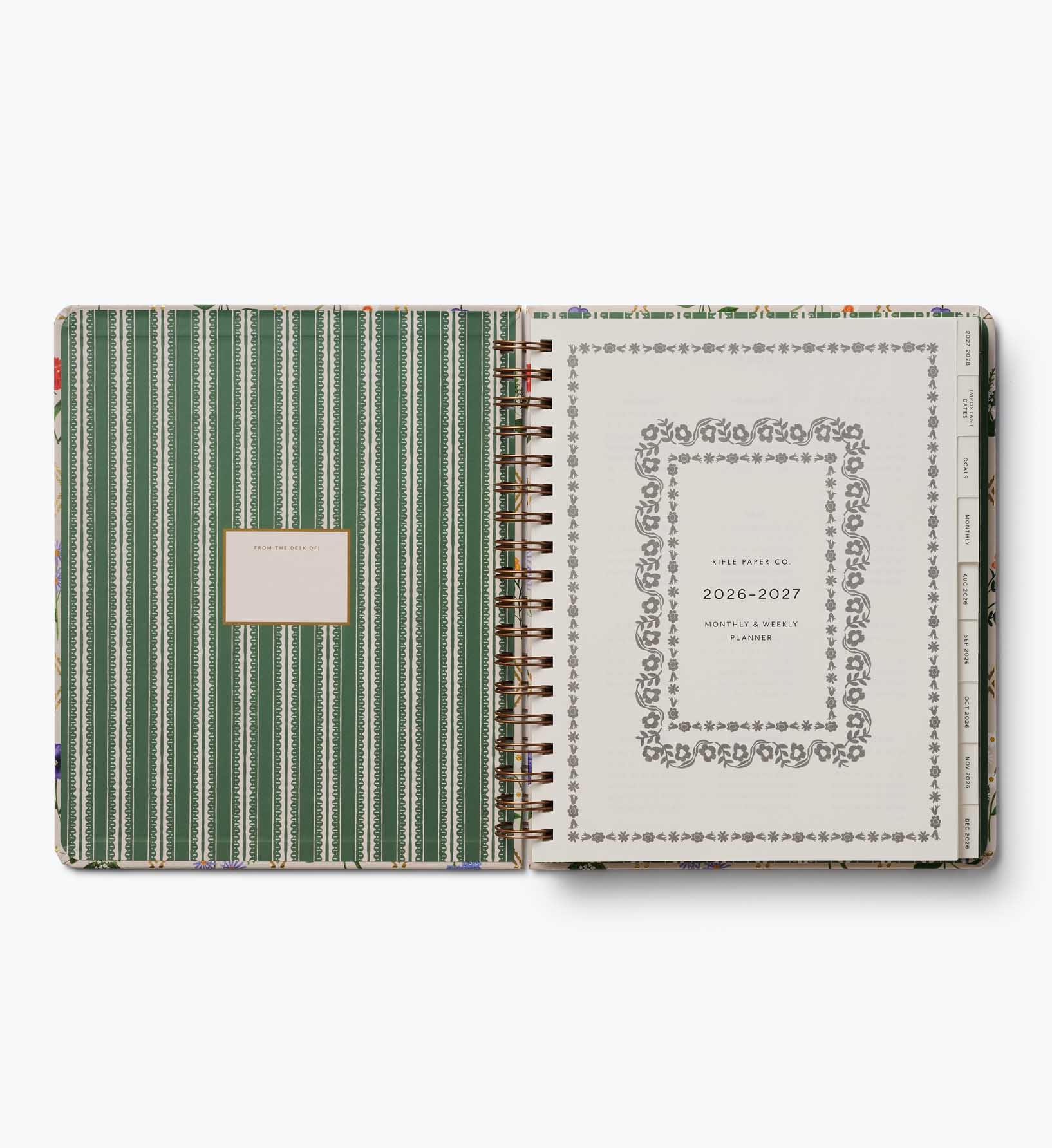 2026-2027 17-Month Academic Hardcover Spiral Planner - Garden Study