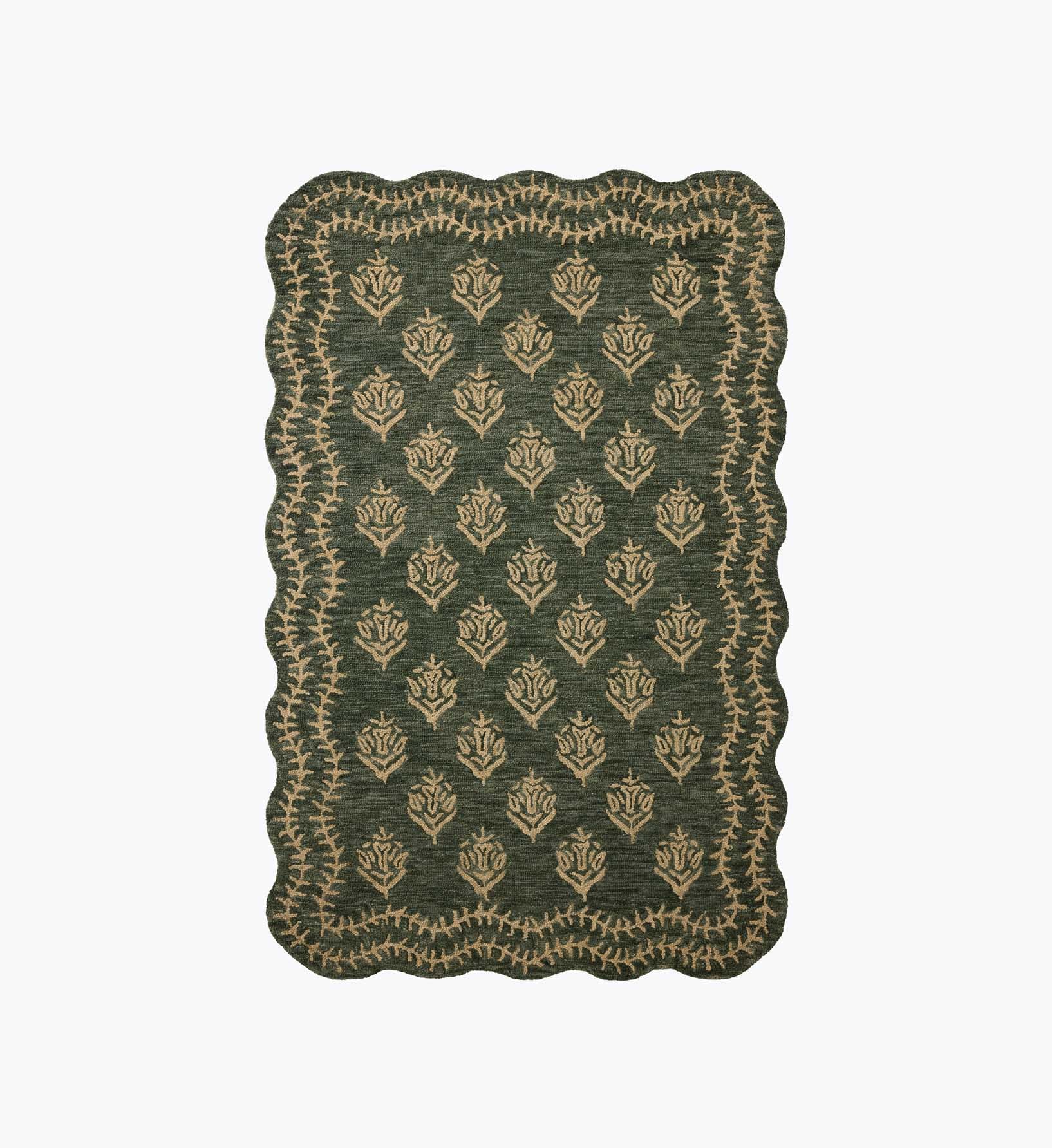 Lisette Wool Hooked Rug - Forest & Oatmeal
