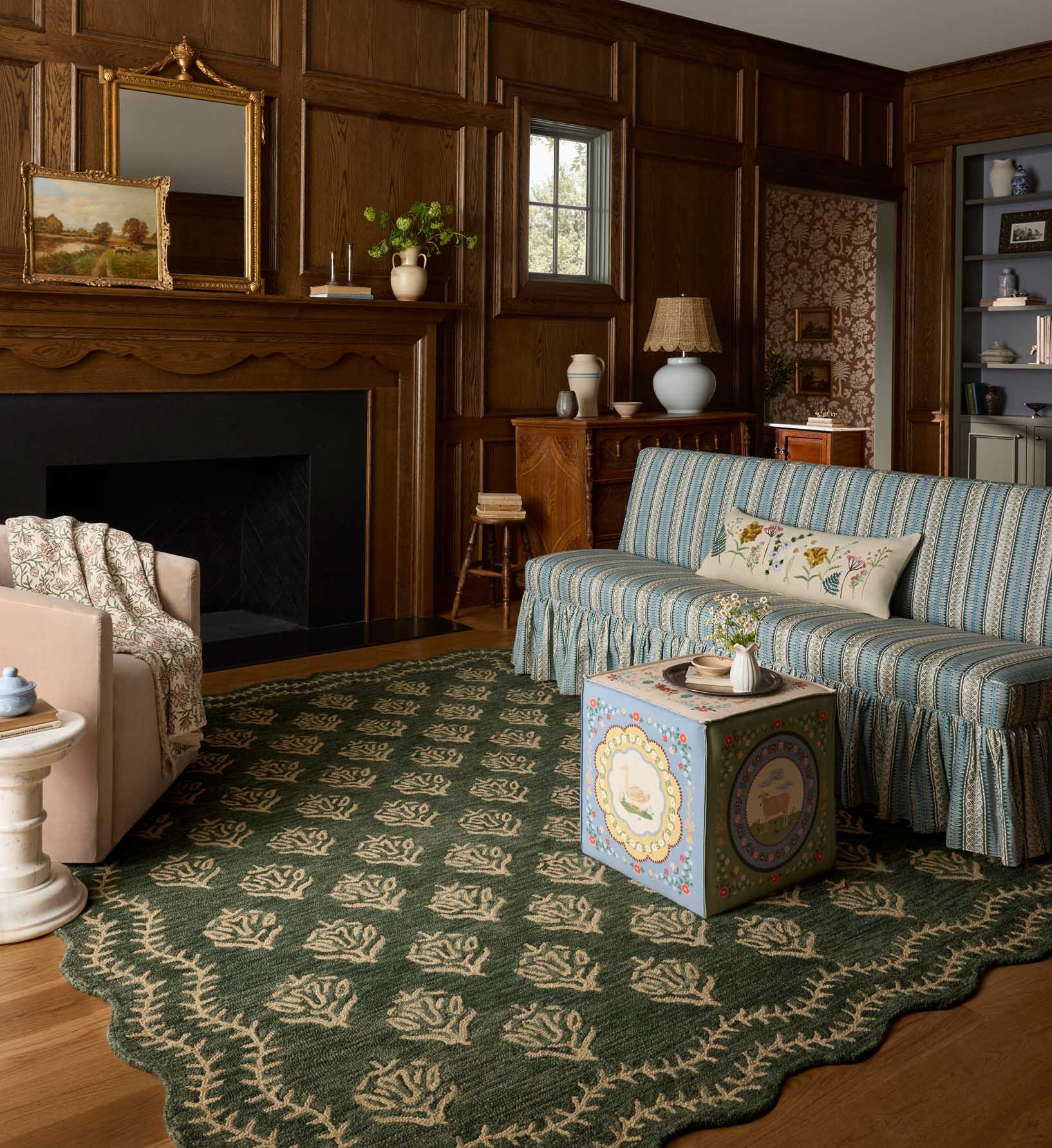 Lisette Wool Hooked Rug - Forest & Oatmeal