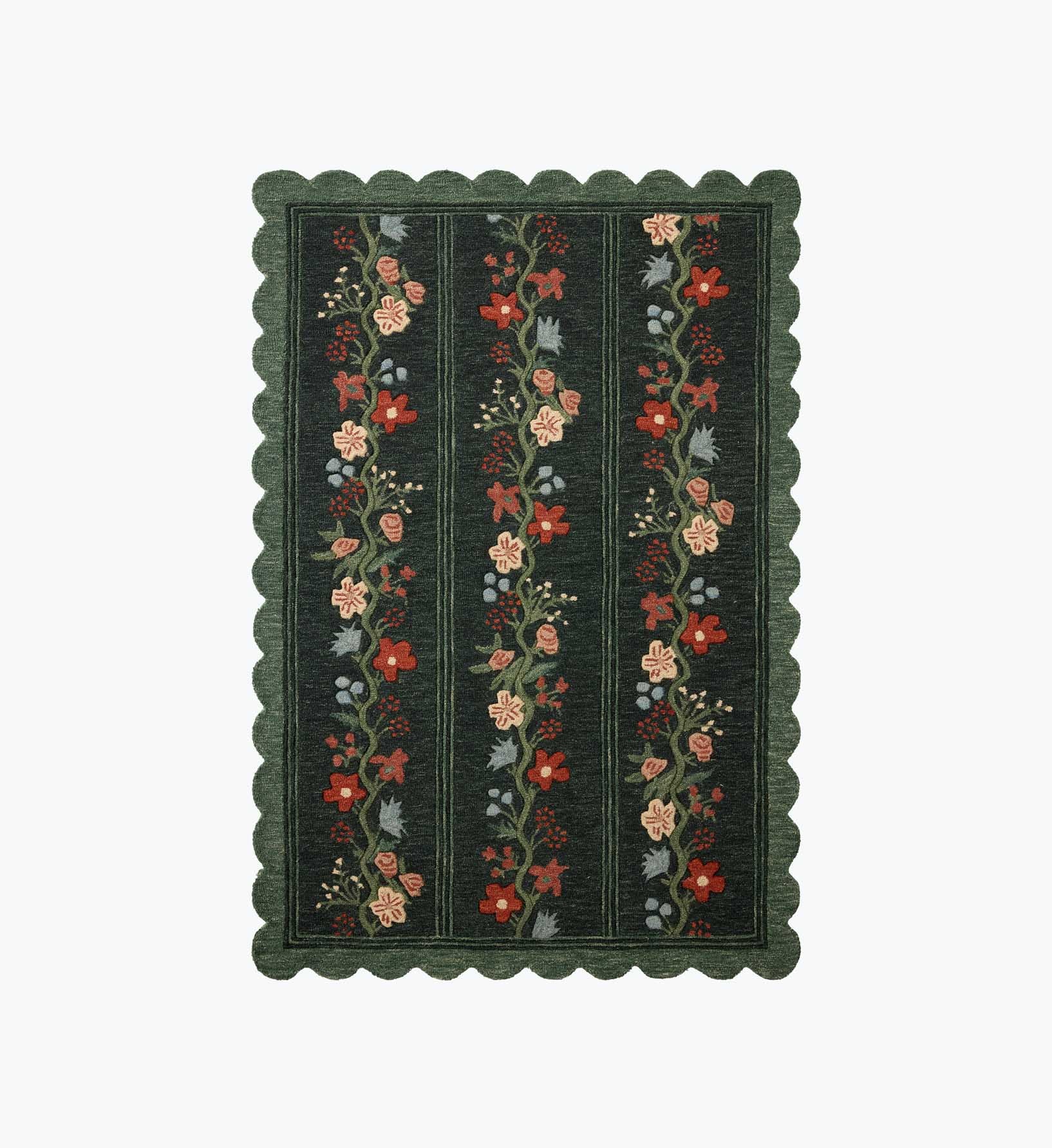 Thistle Wool Hooked Rug - Forest