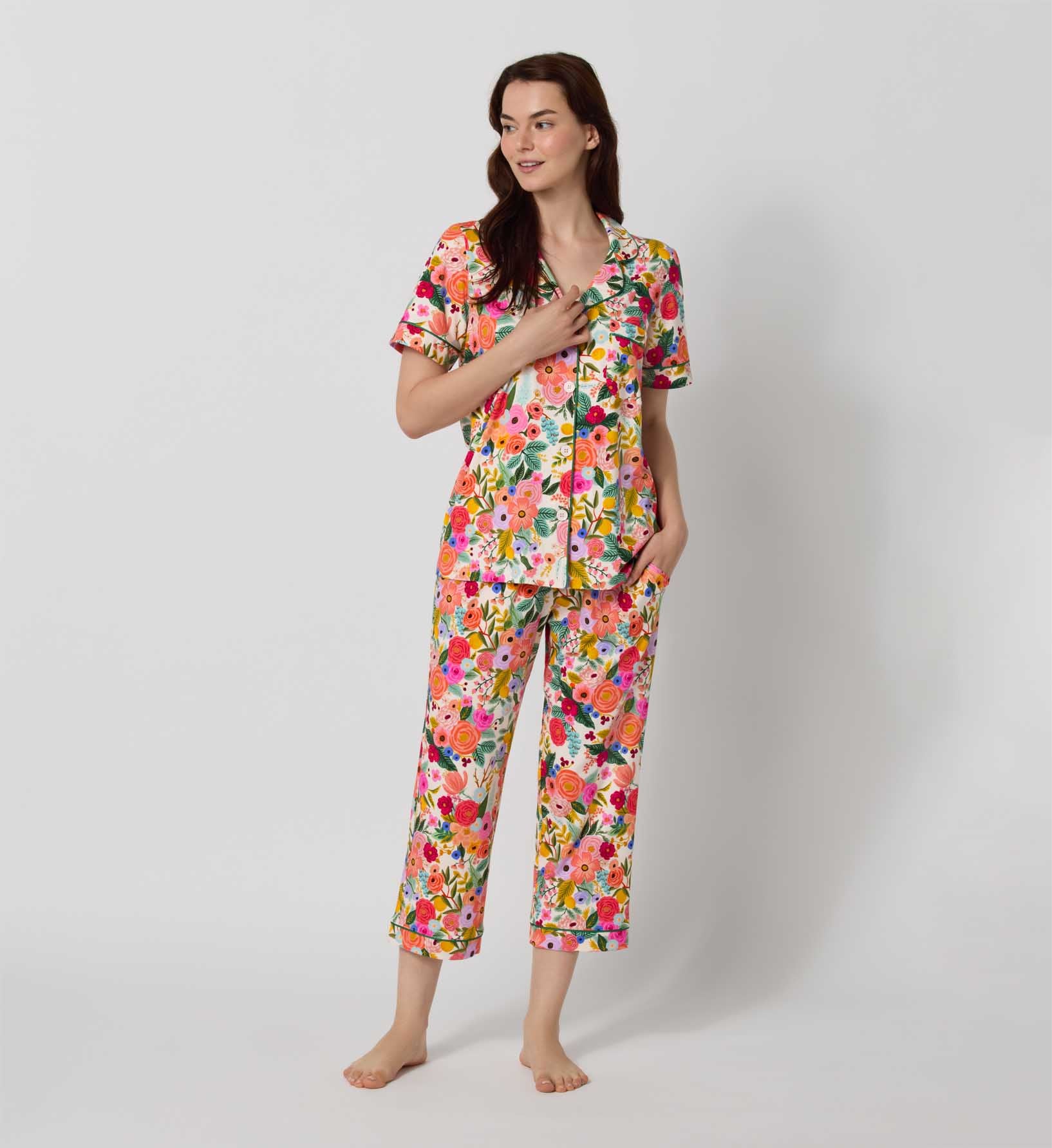 Jersey Cropped Pajama Set - Garden Party