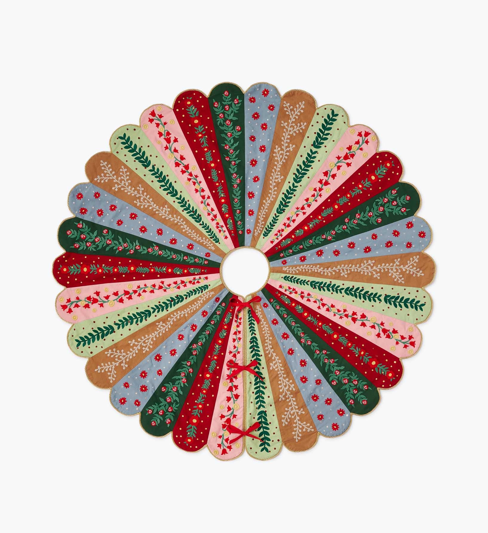 Embroidered Tree Skirt - Holly Jolly