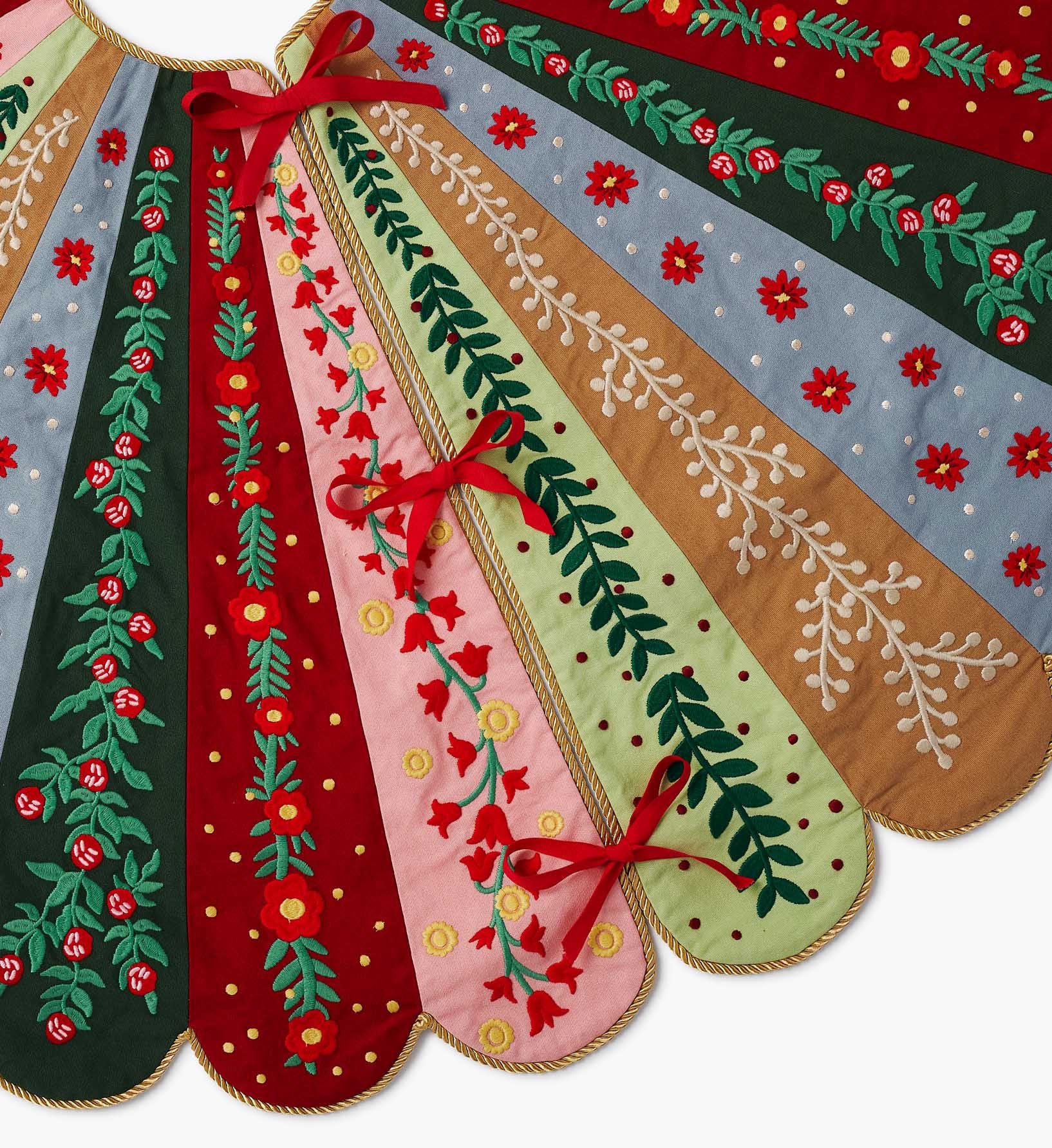 Embroidered Tree Skirt - Holly Jolly
