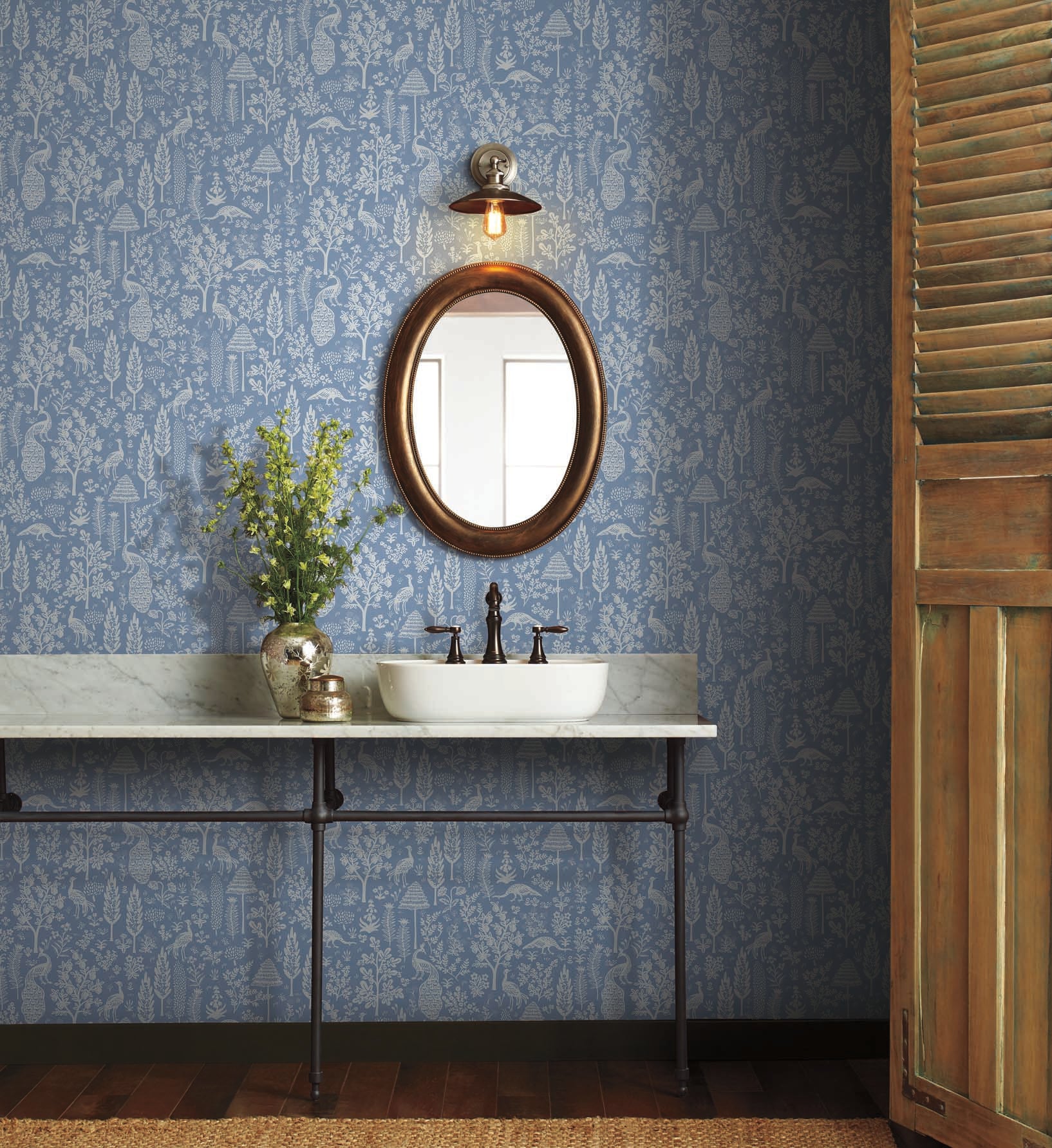Menagerie Toile Wallpaper - Blue & White